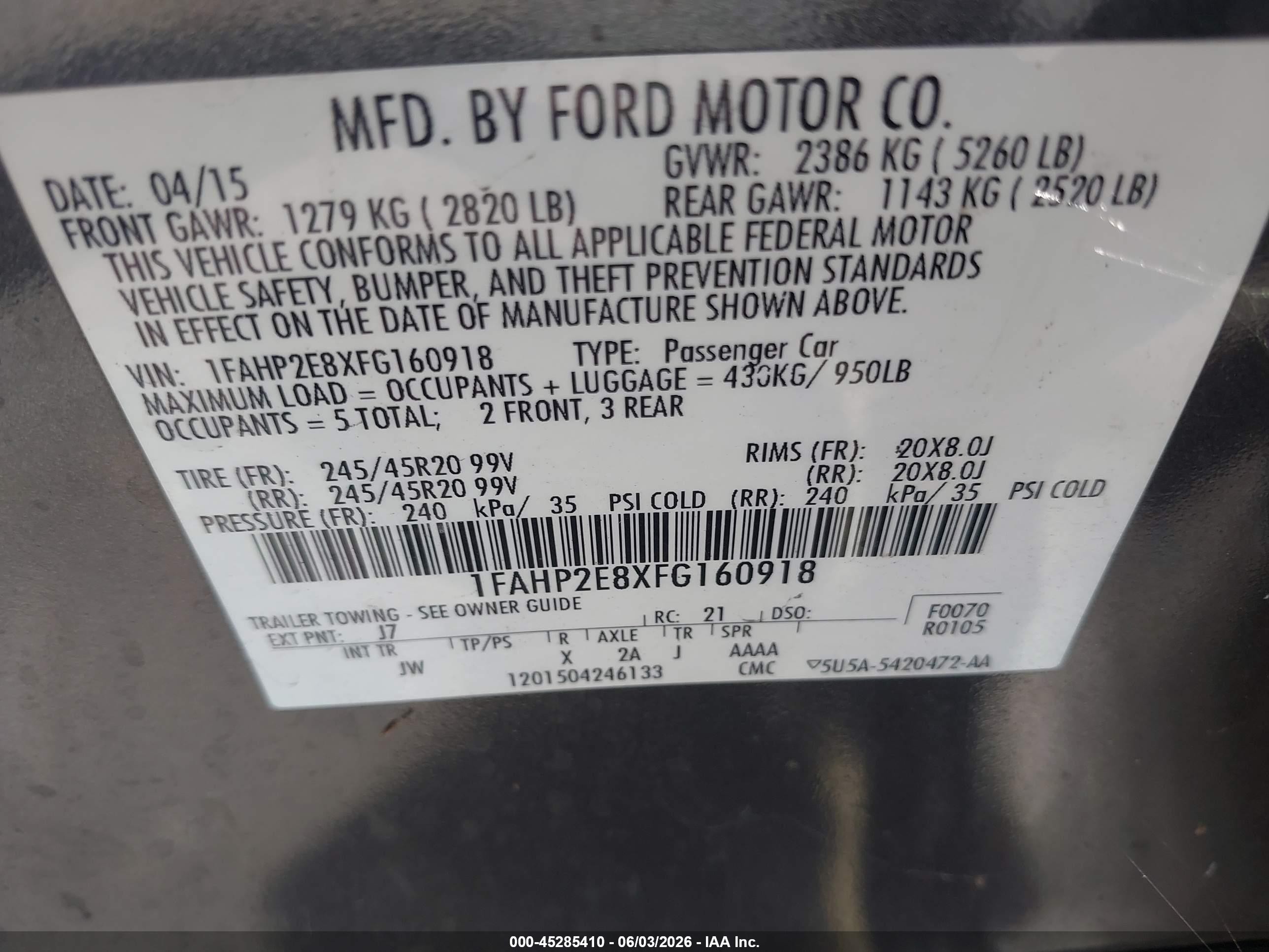 2015 Ford Taurus Sel Серый vin: 1FAHP2E8XFG160918