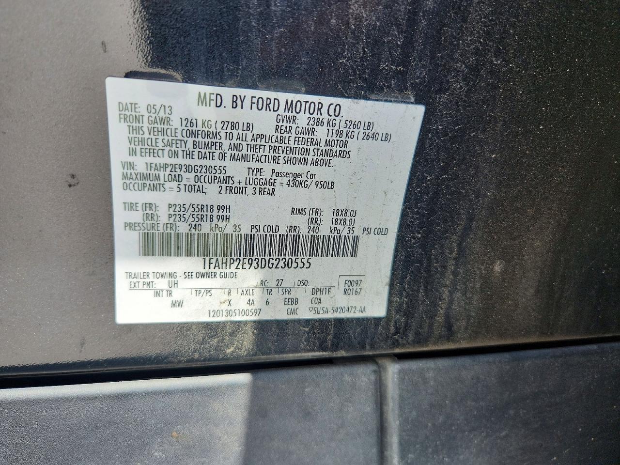 2013 Ford Taurus Sel Black vin: 1FAHP2E93DG230555