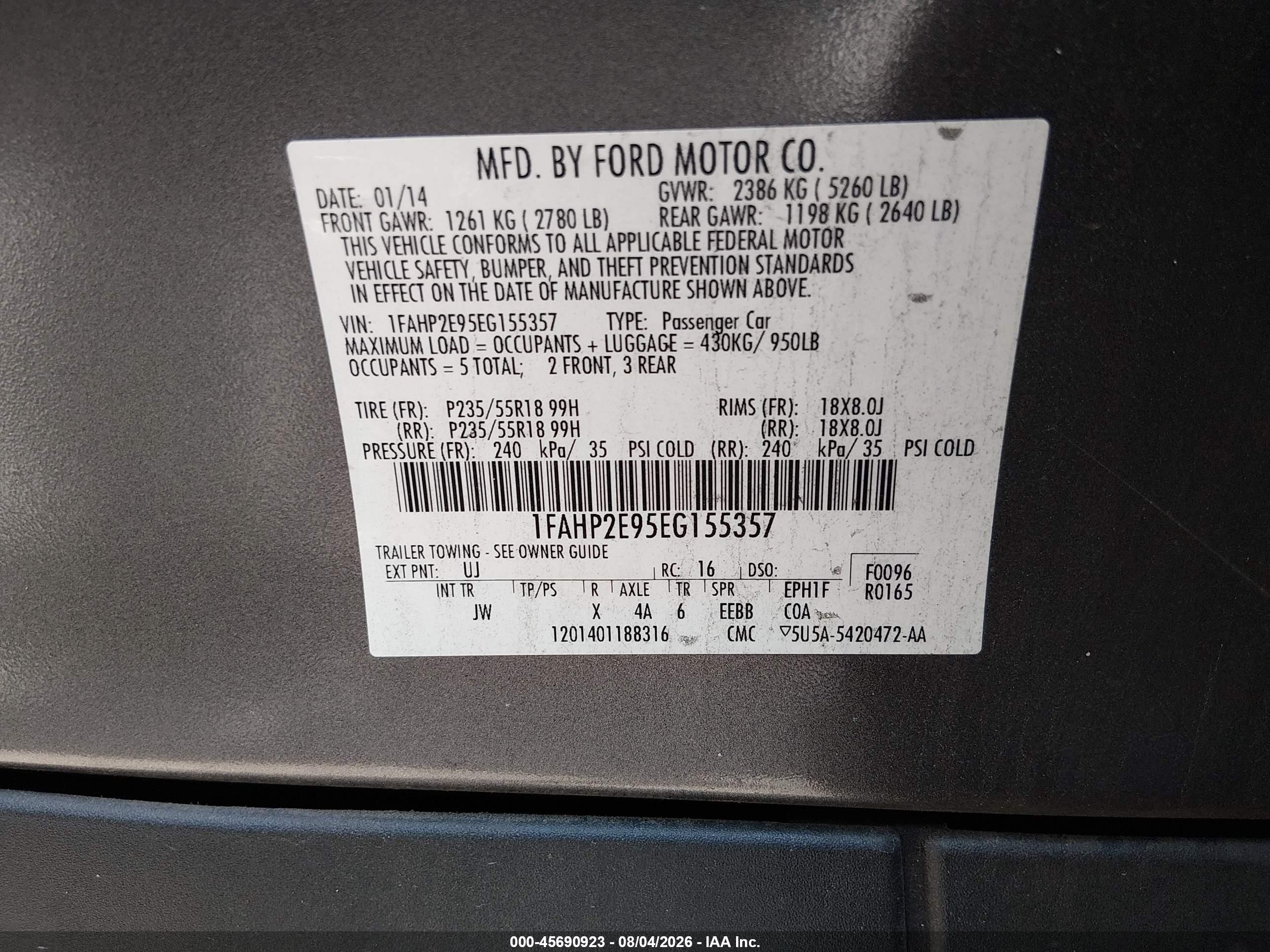 2014 Ford Taurus Sel Gray vin: 1FAHP2E95EG155357