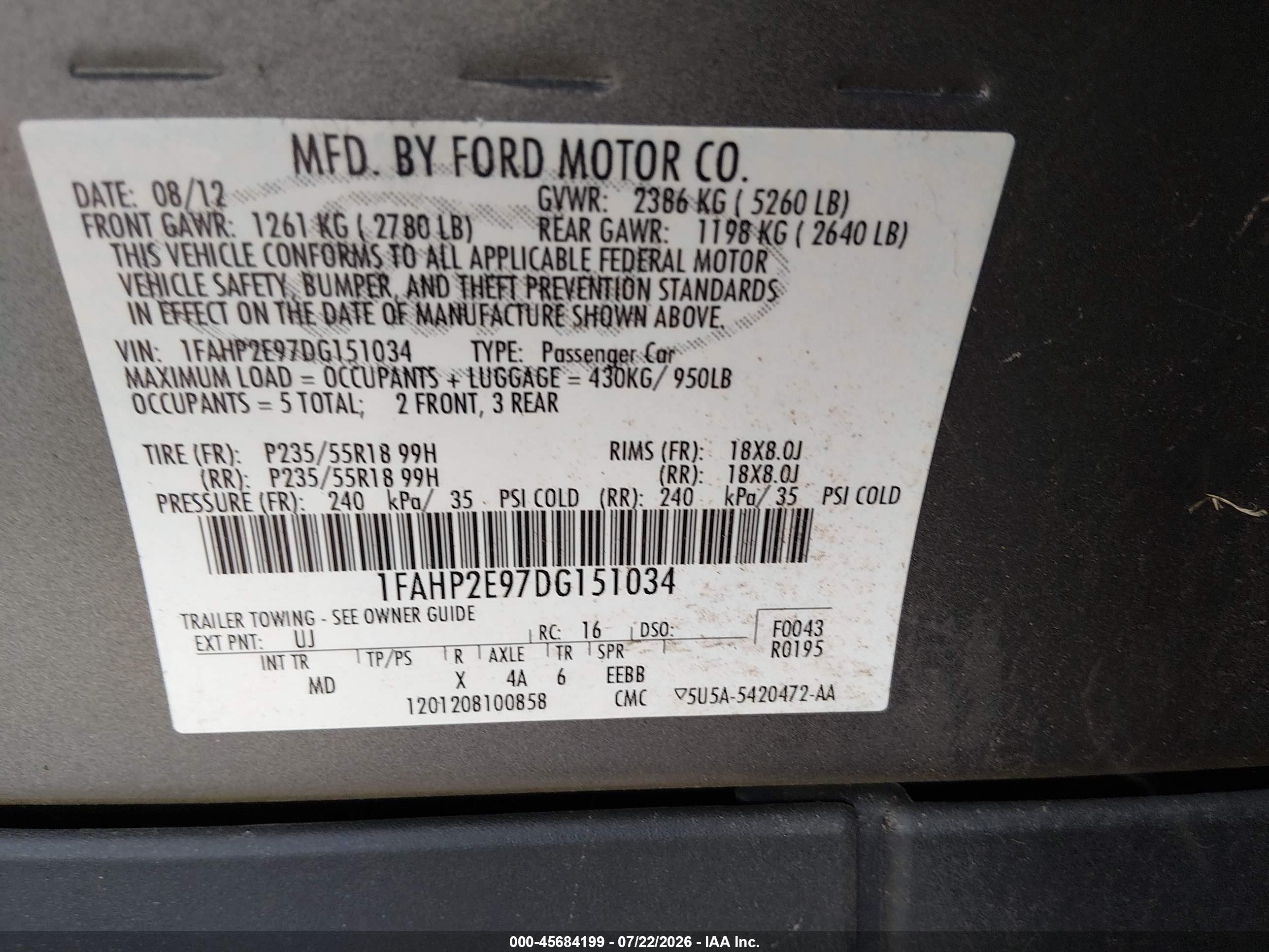 2013 Ford Taurus Sel Серый vin: 1FAHP2E97DG151034