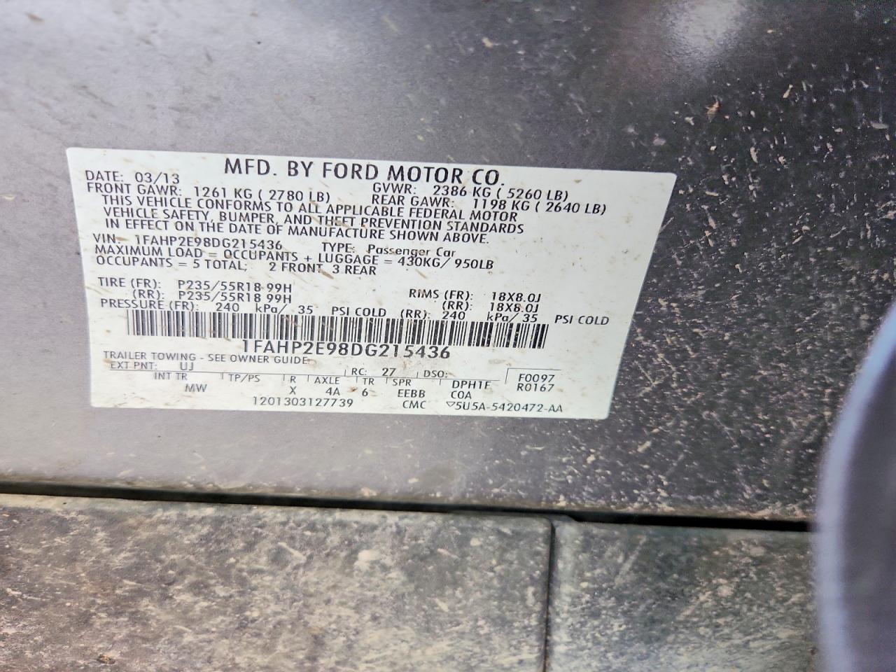 2013 Ford Taurus Sel Gray vin: 1FAHP2E98DG215436
