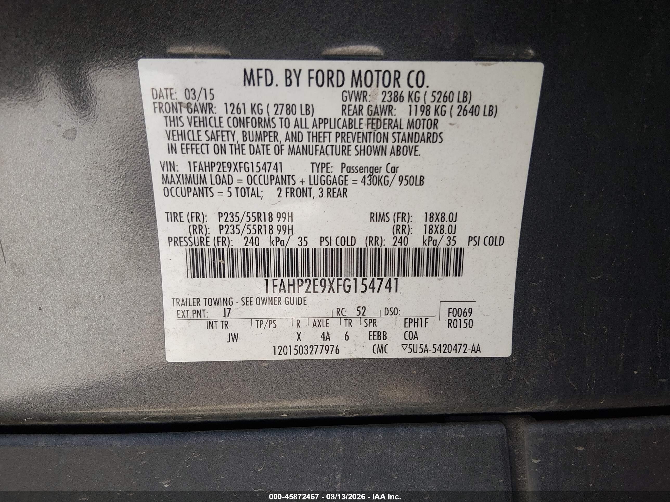 2015 Ford Taurus Sel Gray vin: 1FAHP2E9XFG154741