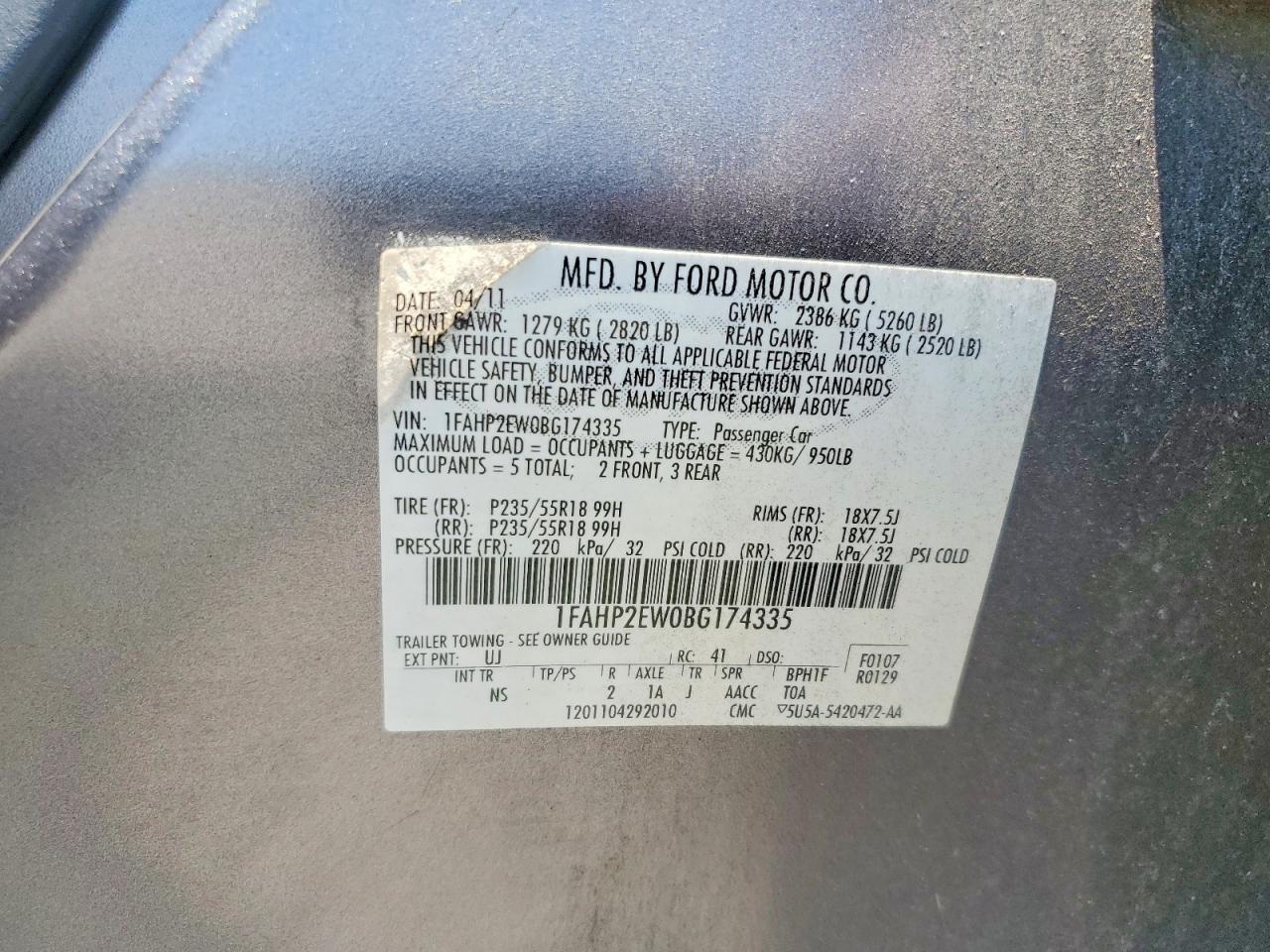 2011 Ford Taurus Sel Gray vin: 1FAHP2EW0BG174335