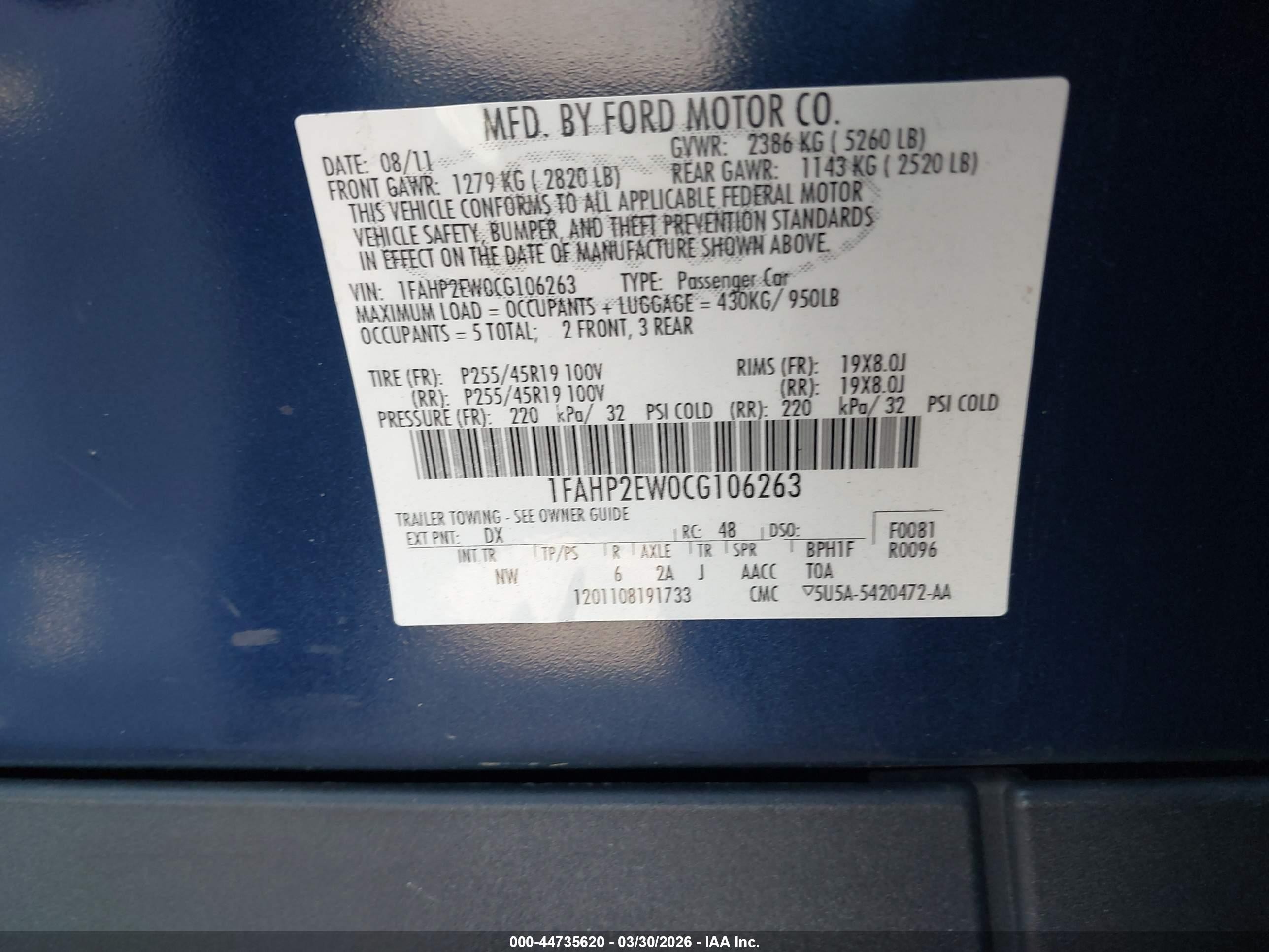2012 Ford Taurus Sel Синий vin: 1FAHP2EW0CG106263