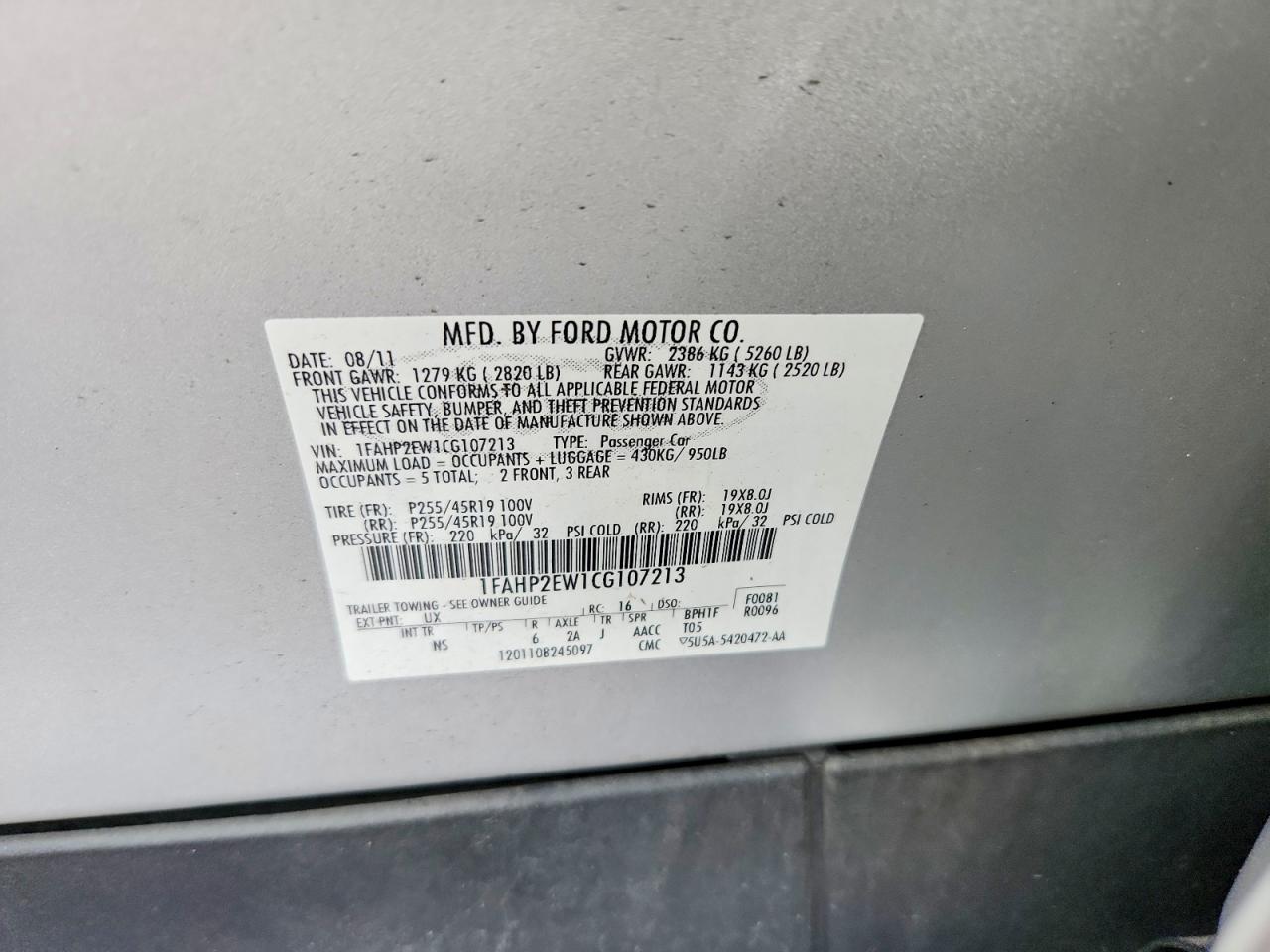 2012 Ford Taurus Sel Silver vin: 1FAHP2EW1CG107213