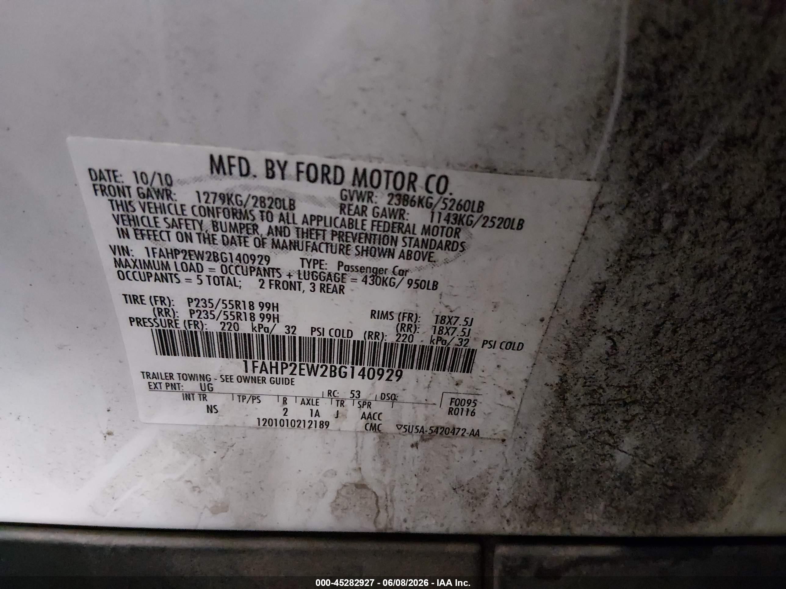 2011 Ford Taurus Sel Белый vin: 1FAHP2EW2BG140929