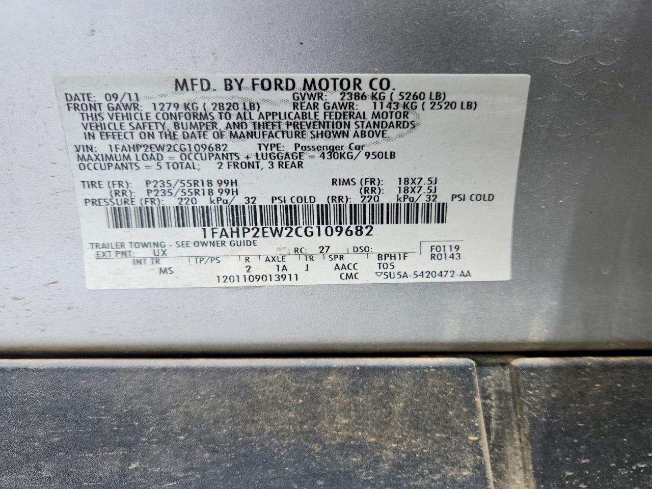 2012 Ford Taurus Sel Серебряный vin: 1FAHP2EW2CG109682