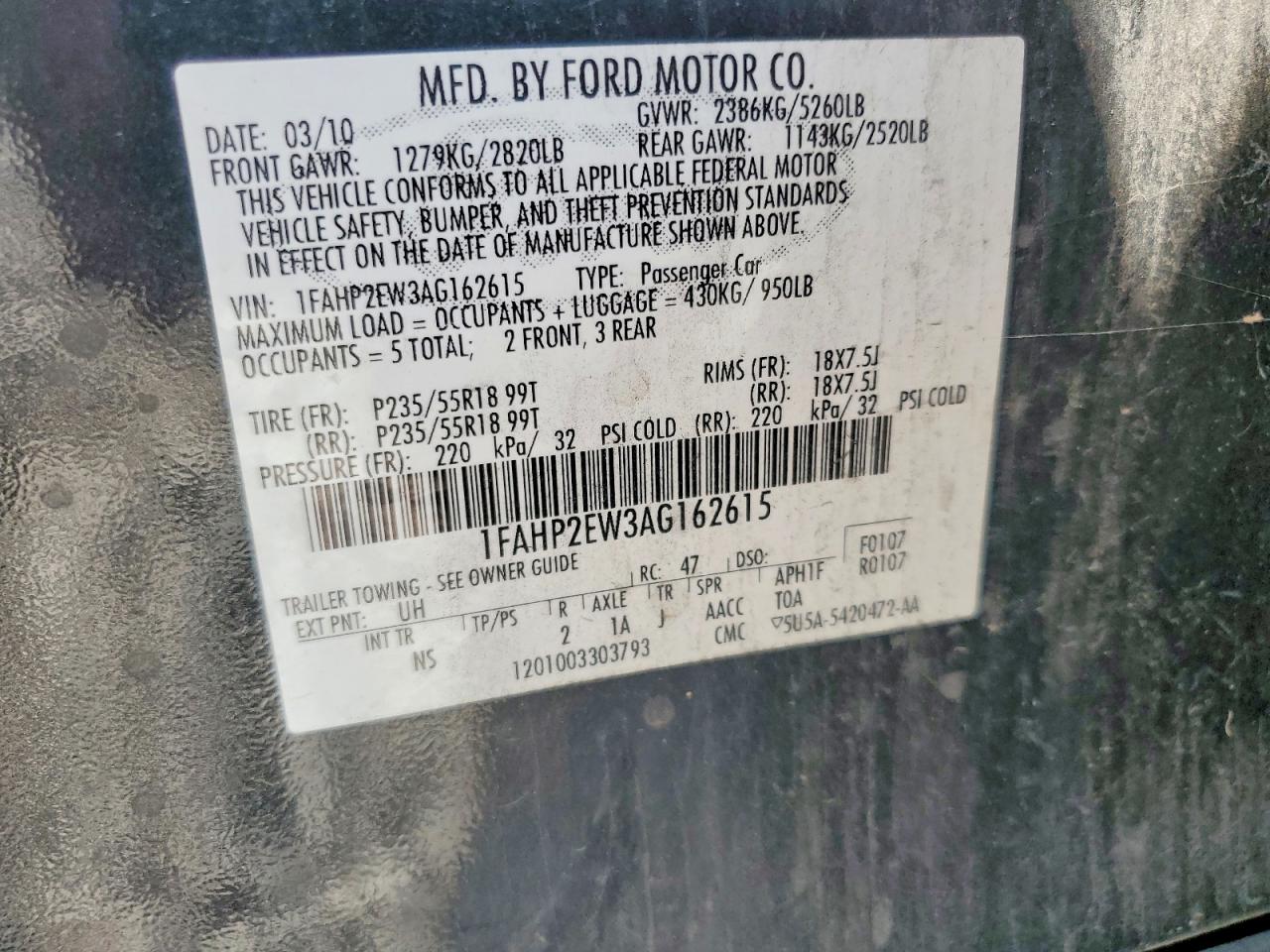 2010 Ford Taurus Sel Черный vin: 1FAHP2EW3AG162615