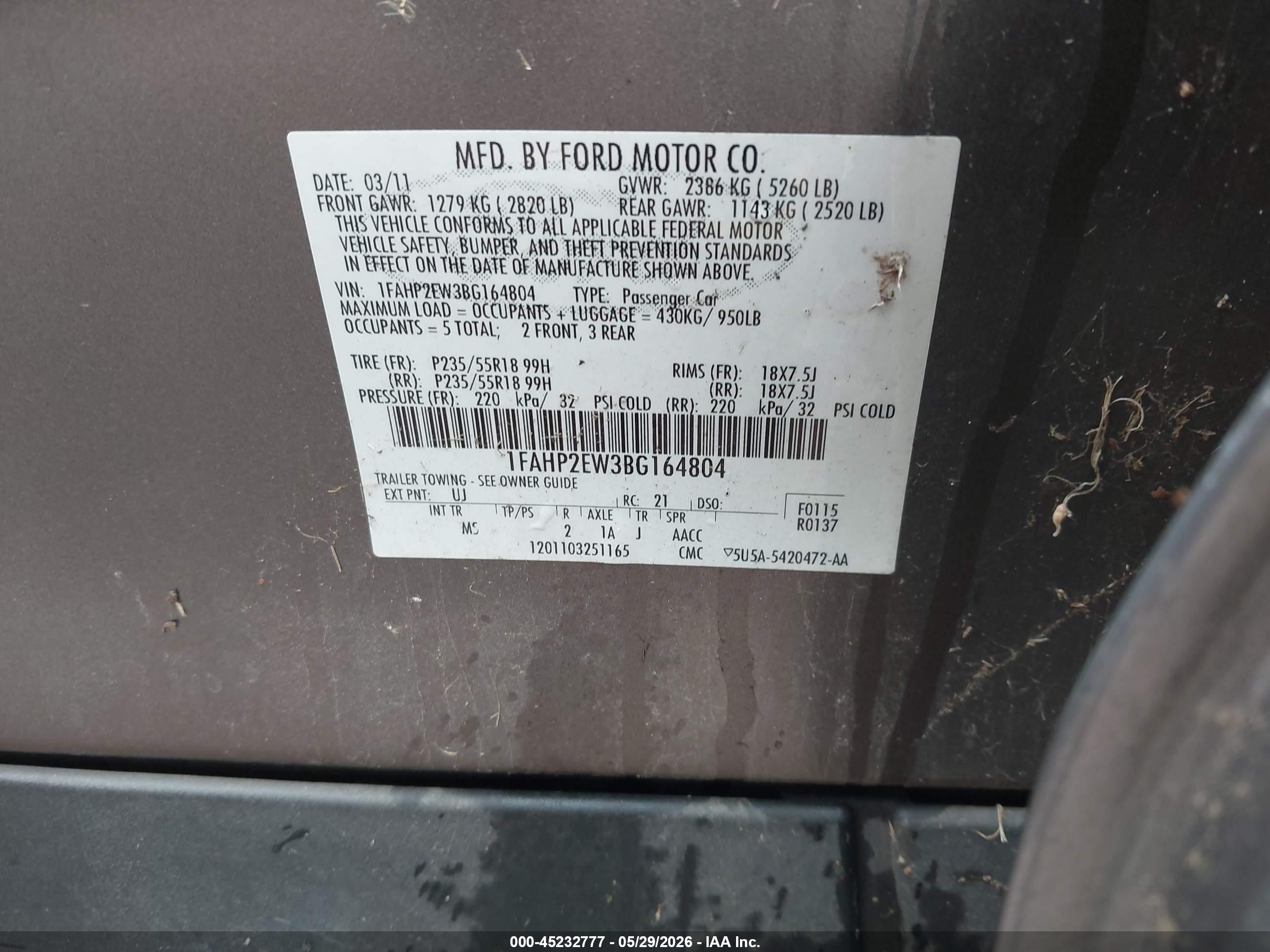 2011 Ford Taurus Sel Серый vin: 1FAHP2EW3BG164804