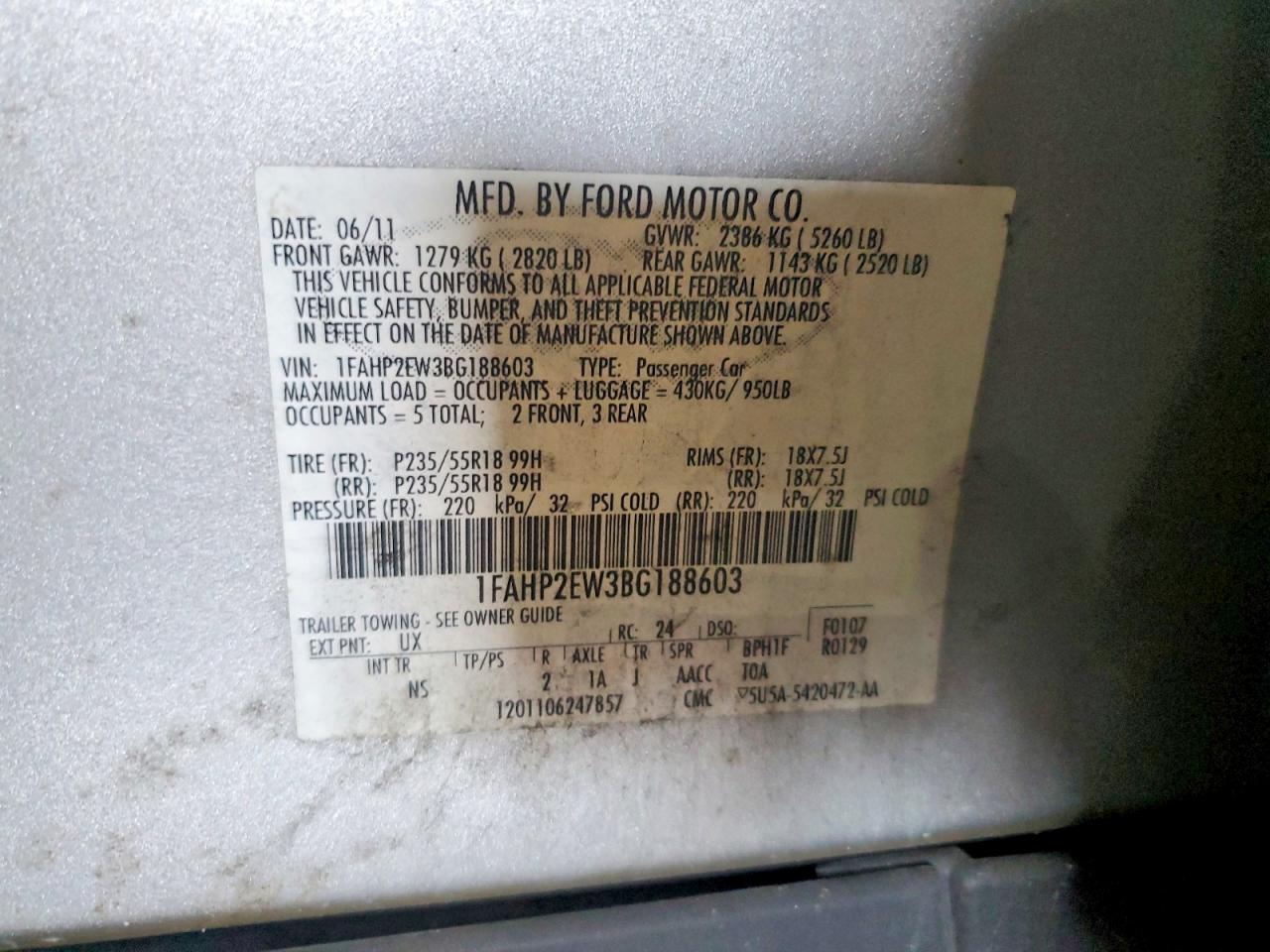 2011 Ford Taurus Sel Silver vin: 1FAHP2EW3BG188603