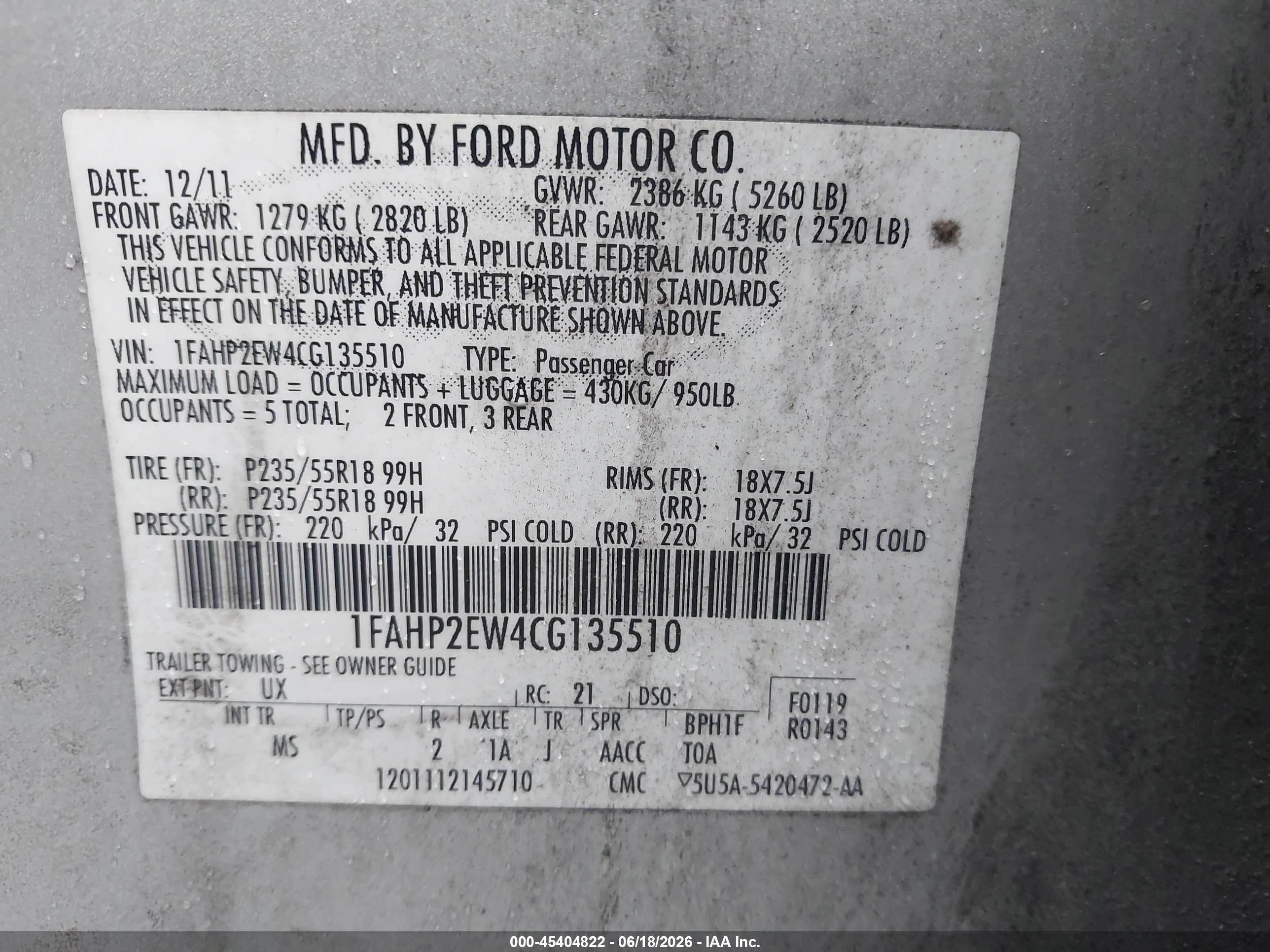 2012 Ford Taurus Sel Серебряный vin: 1FAHP2EW4CG135510