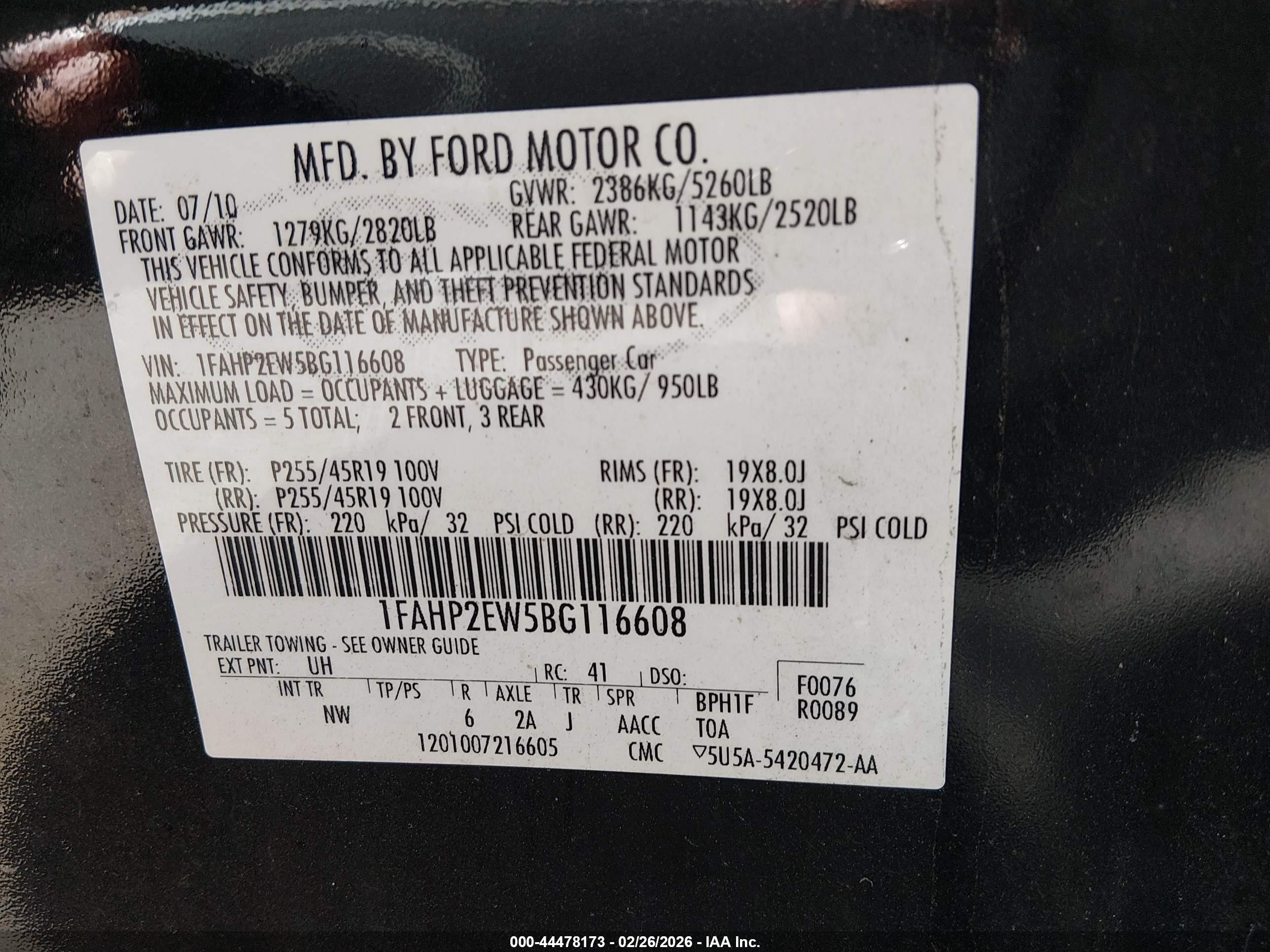 2011 Ford Taurus Sel Black vin: 1FAHP2EW5BG116608
