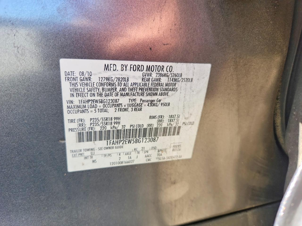 2011 Ford Taurus Sel Gray vin: 1FAHP2EW5BG123087