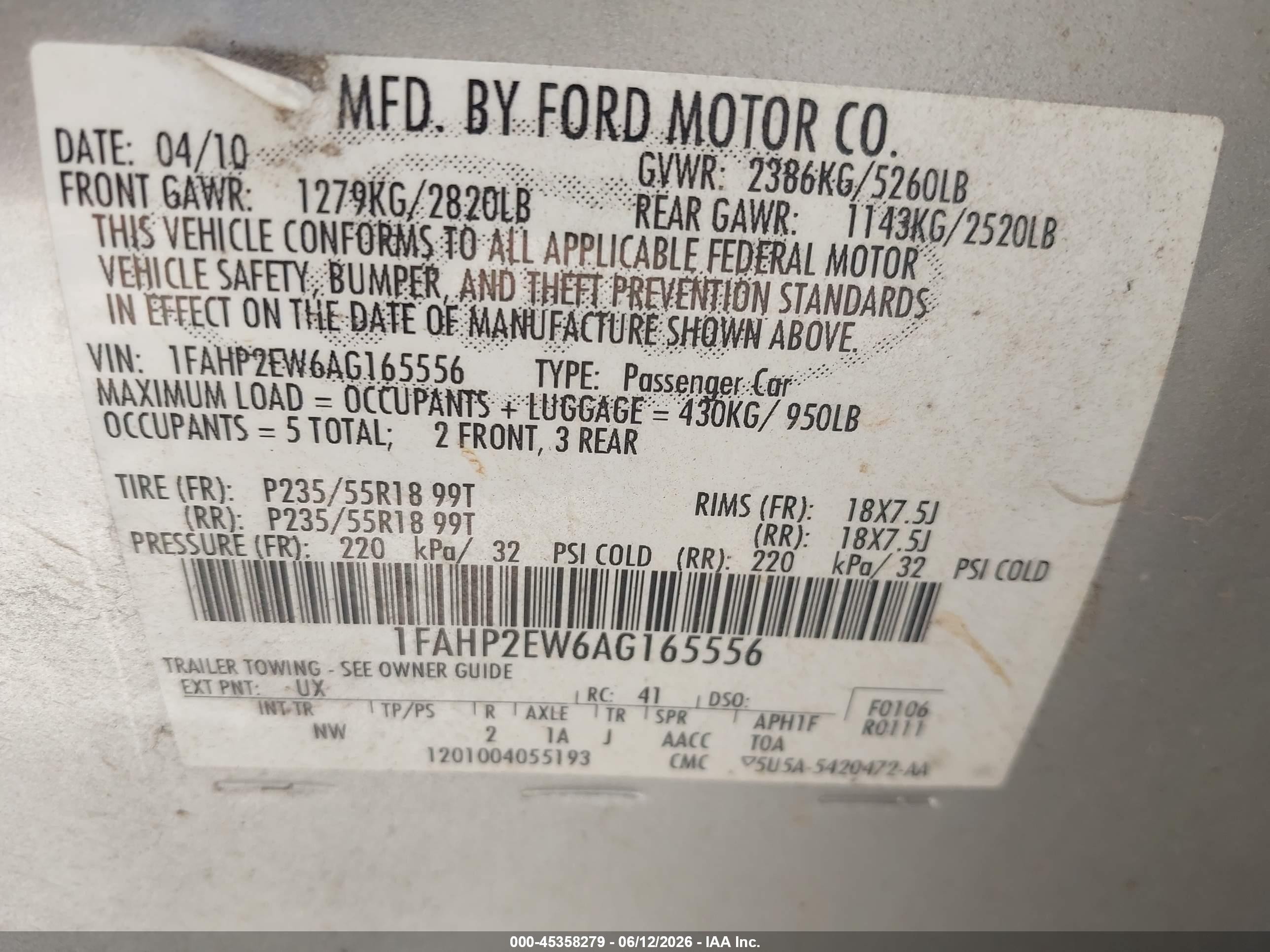 2010 Ford Taurus Sel Серебряный vin: 1FAHP2EW6AG165556