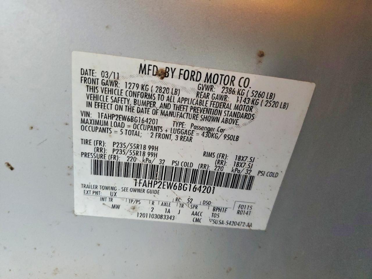 2011 Ford Taurus Sel Silver vin: 1FAHP2EW6BG164201