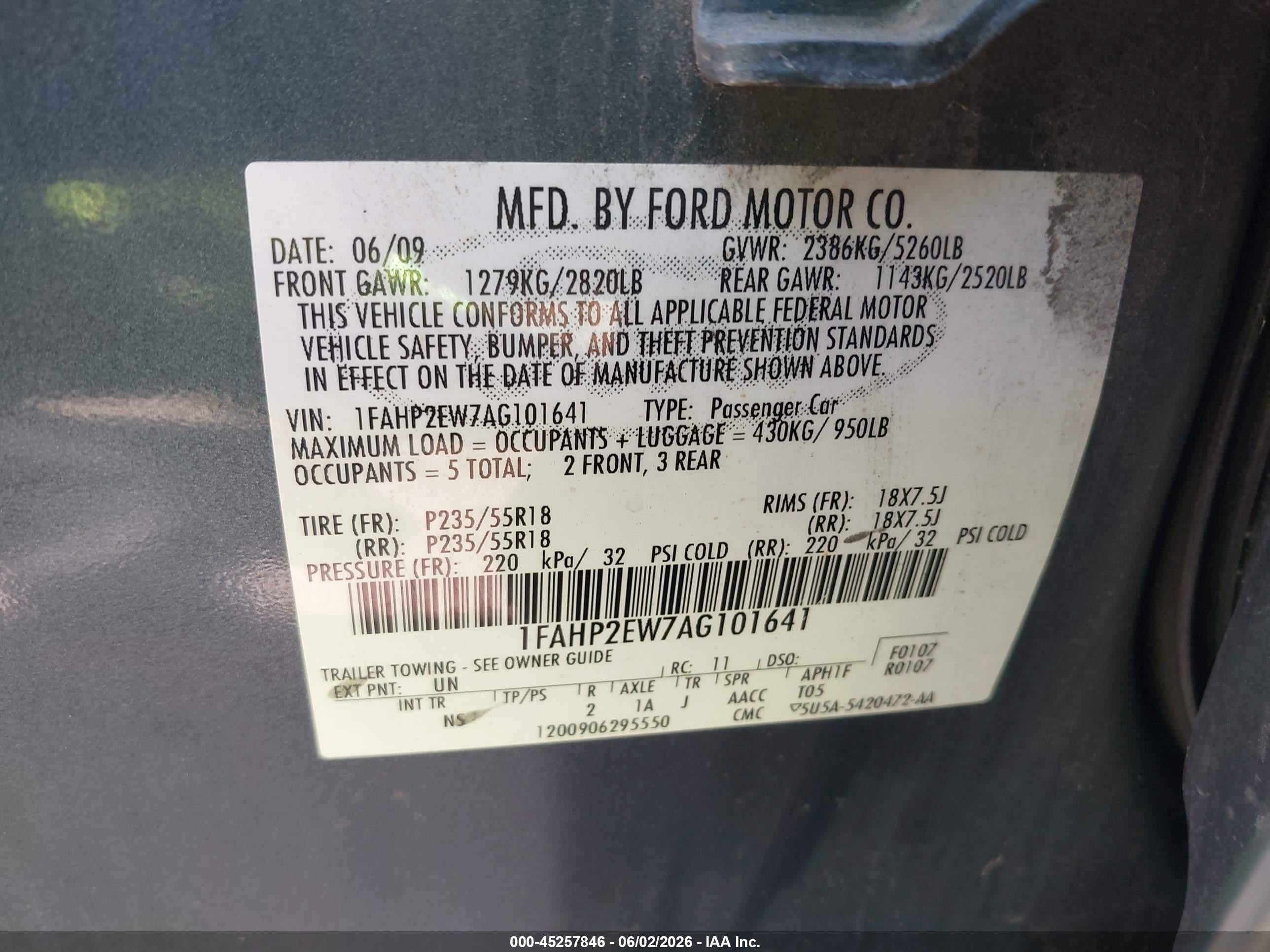 2010 Ford Taurus Sel Blue vin: 1FAHP2EW7AG101641