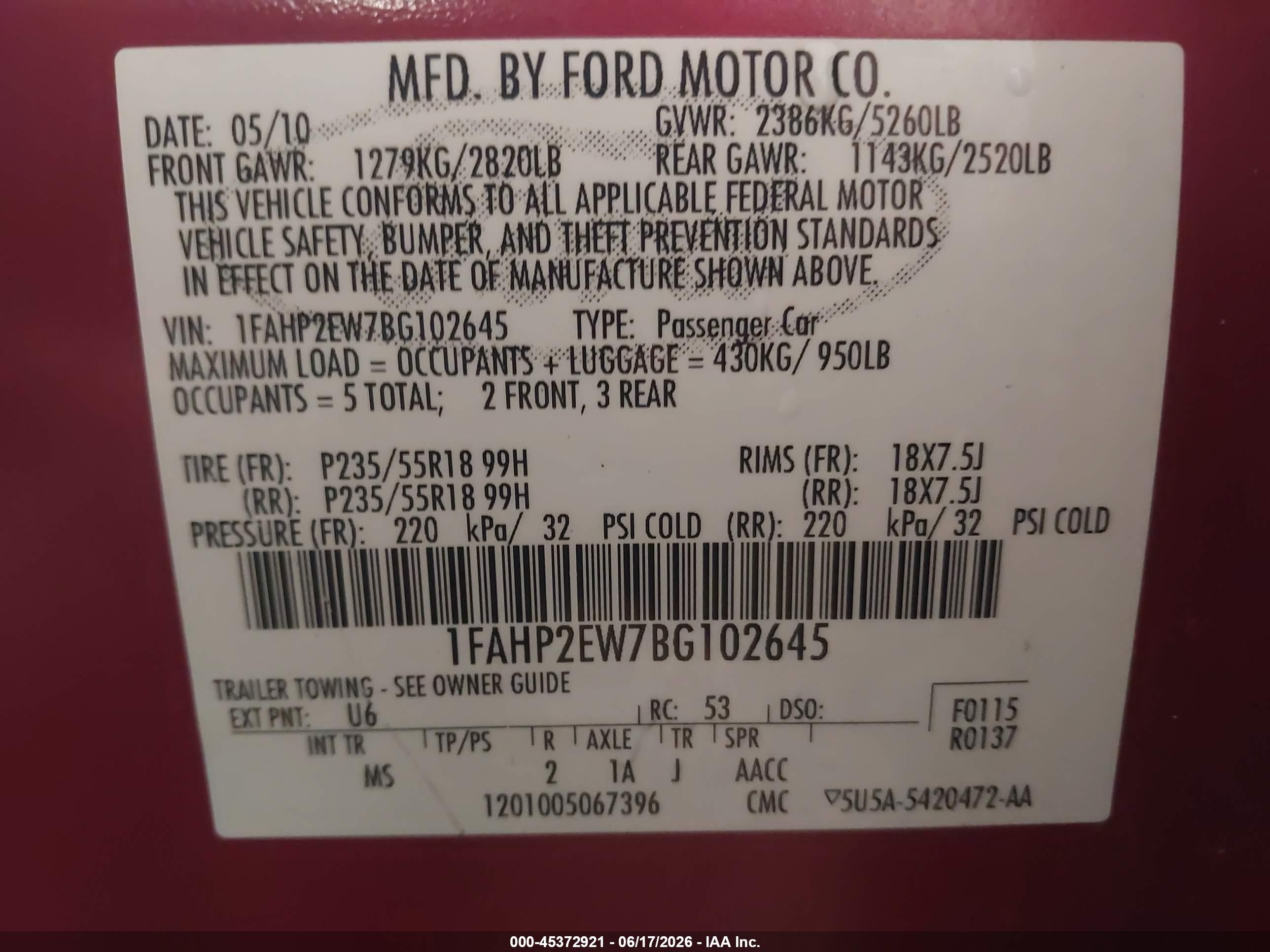 2011 Ford Taurus Sel Red vin: 1FAHP2EW7BG102645