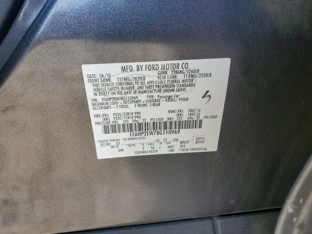 2011 Ford Taurus Sel Gray vin: 1FAHP2EW7BG110969