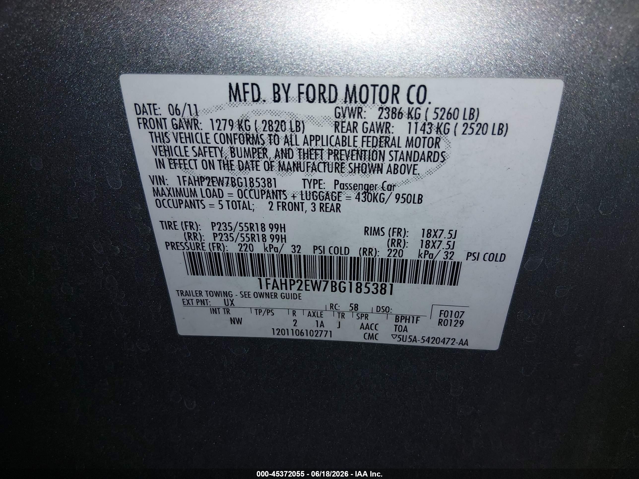 2011 Ford Taurus Sel Silver vin: 1FAHP2EW7BG185381