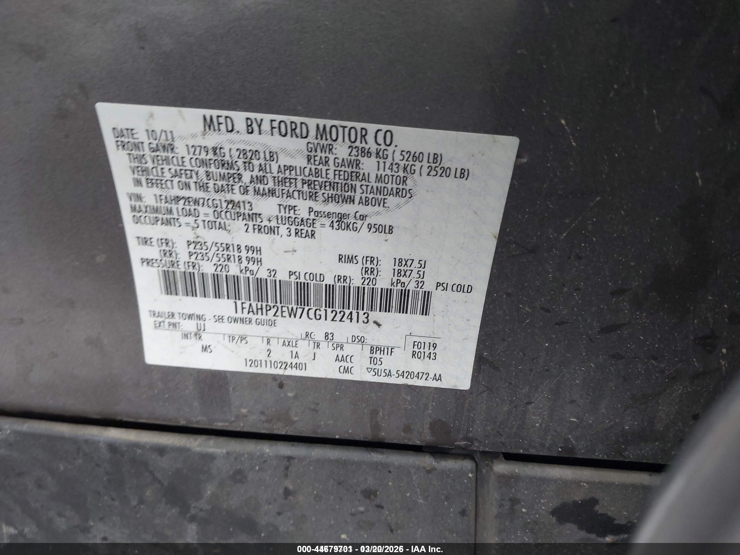 2012 Ford Taurus Sel Gray vin: 1FAHP2EW7CG122413