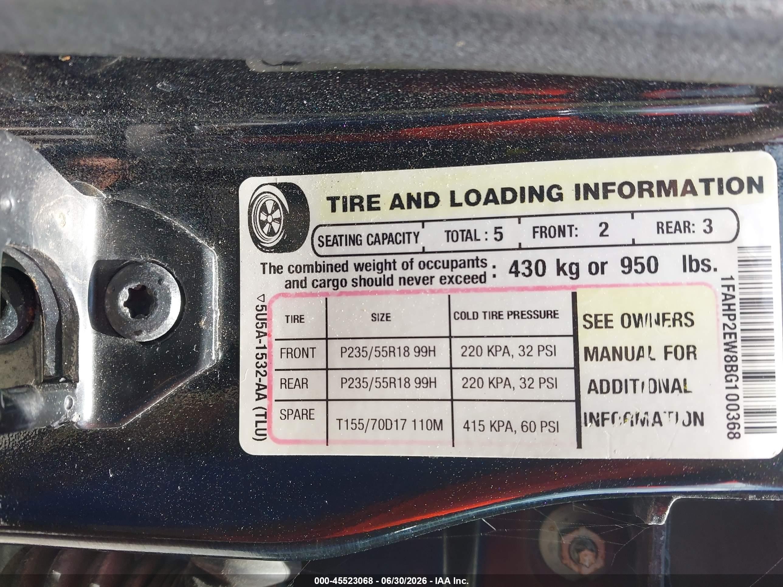 2011 Ford Taurus Sel Black vin: 1FAHP2EW8BG100368