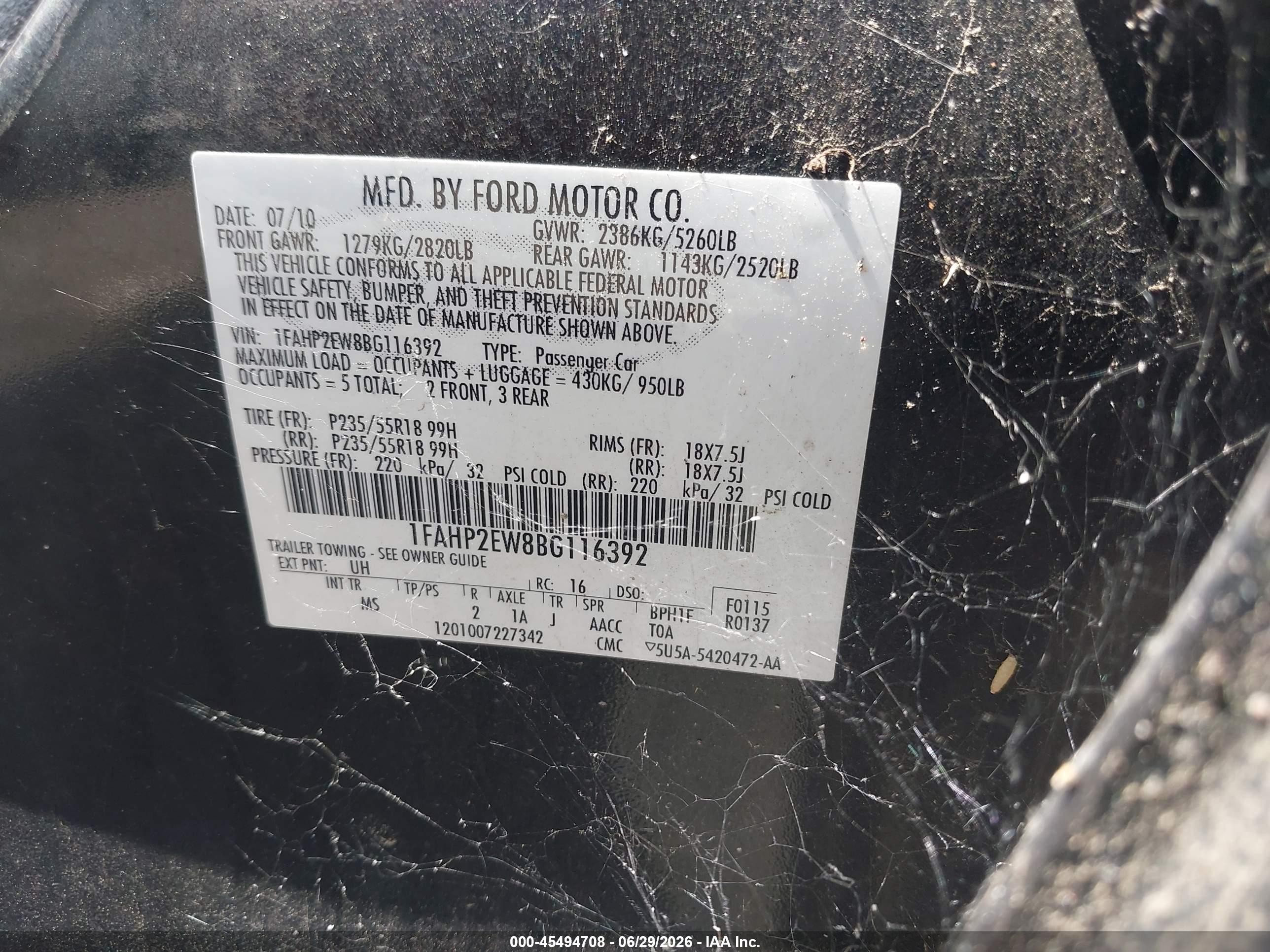 2011 Ford Taurus Sel Black vin: 1FAHP2EW8BG116392