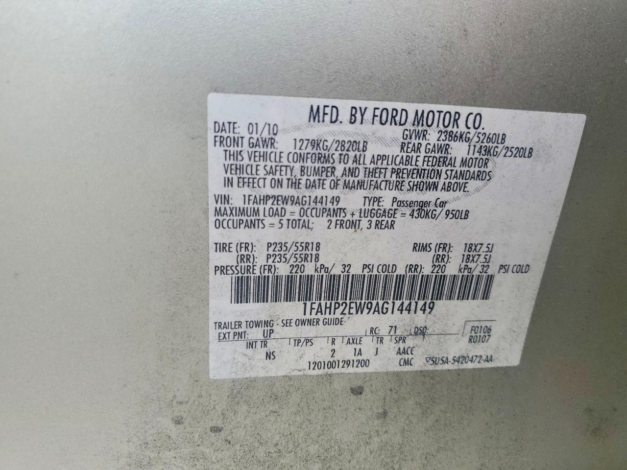 2010 Ford Taurus Sel Золотой vin: 1FAHP2EW9AG144149
