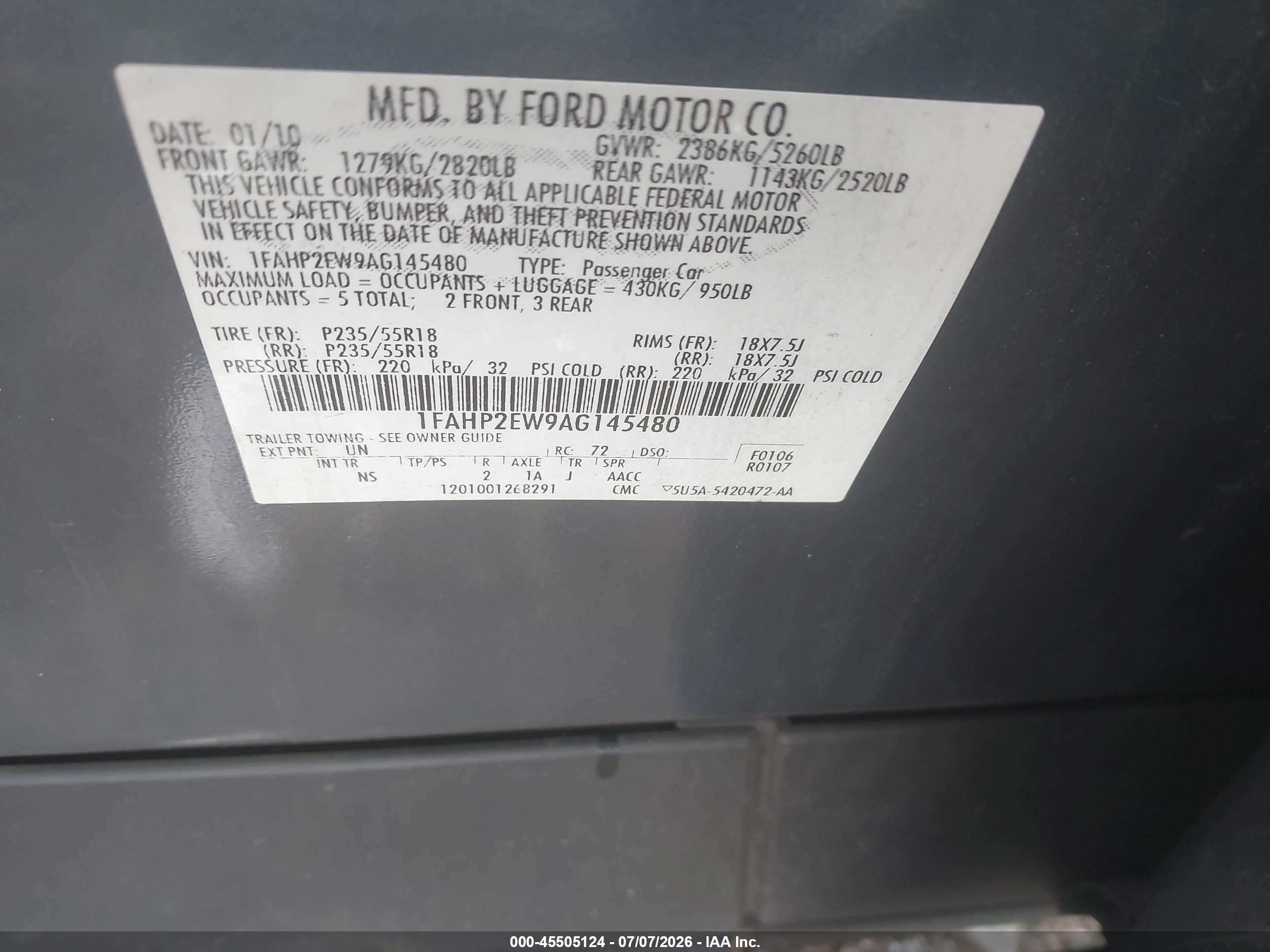 2010 Ford Taurus Sel Синий vin: 1FAHP2EW9AG145480