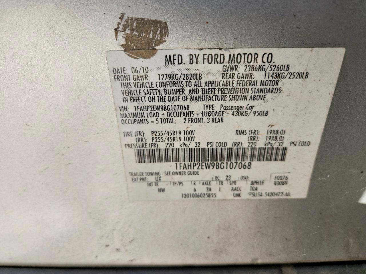 2011 Ford Taurus Sel Silver vin: 1FAHP2EW9BG107068