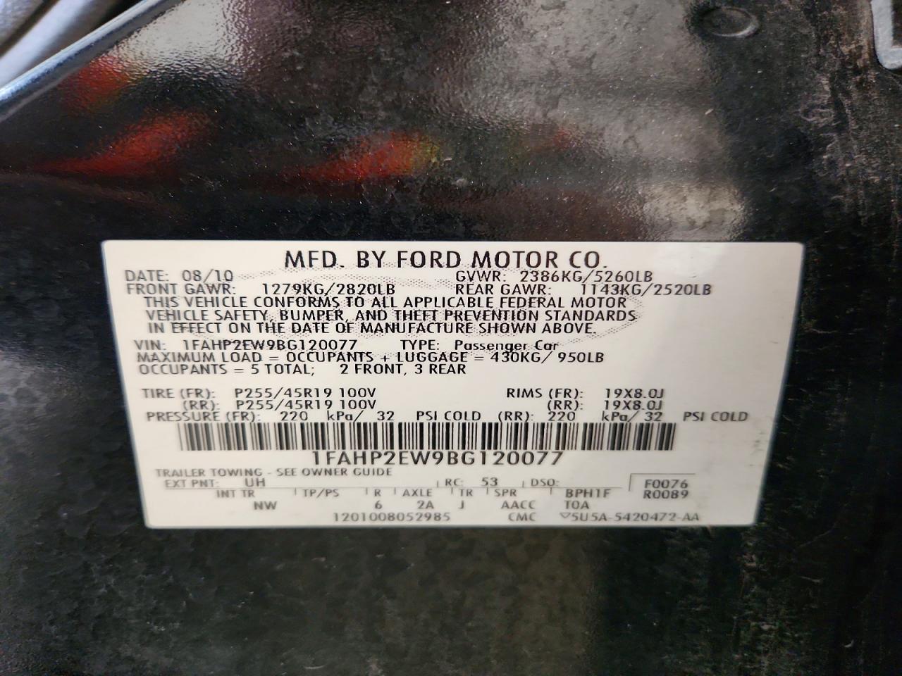 2011 Ford Taurus Sel Черный vin: 1FAHP2EW9BG120077
