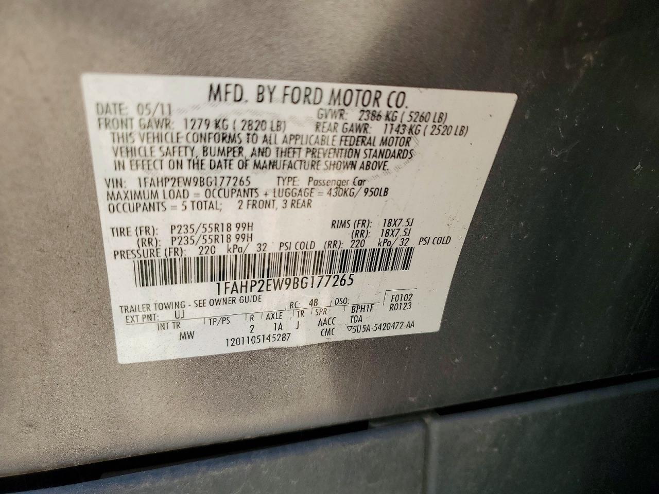 2011 Ford Taurus Sel Silver vin: 1FAHP2EW9BG177265