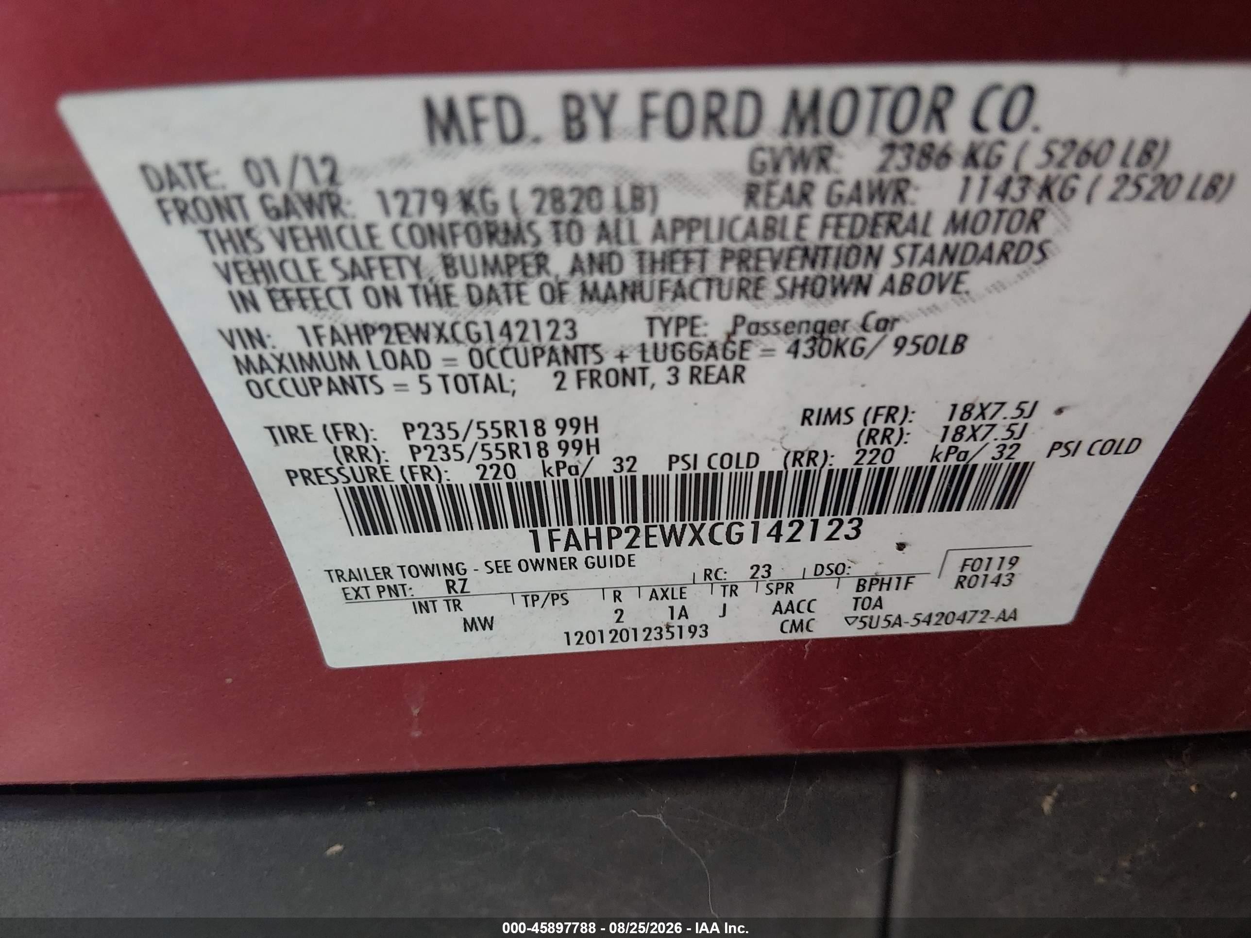 2012 Ford Taurus Sel Maroon vin: 1FAHP2EWXCG142123