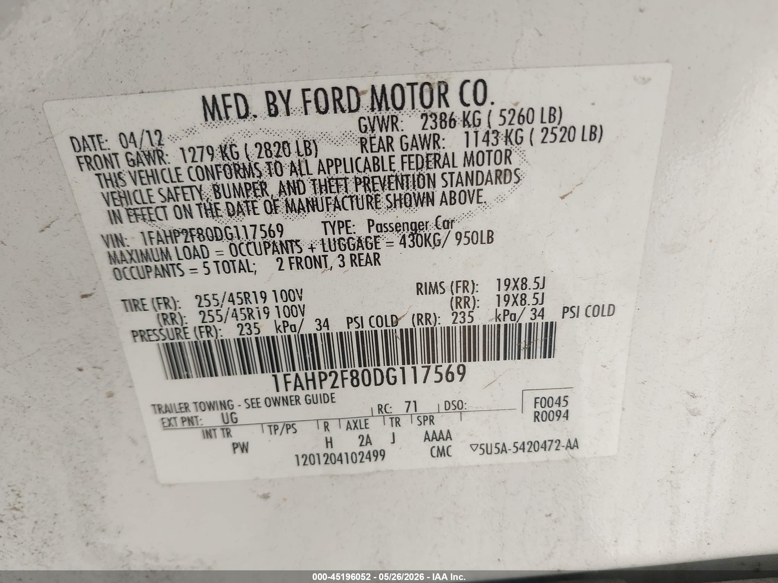 2013 Ford Taurus Limited White vin: 1FAHP2F80DG117569