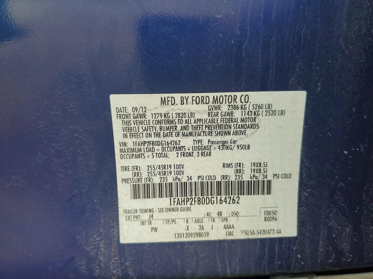 2013 Ford Taurus Limited Blue vin: 1FAHP2F80DG164262