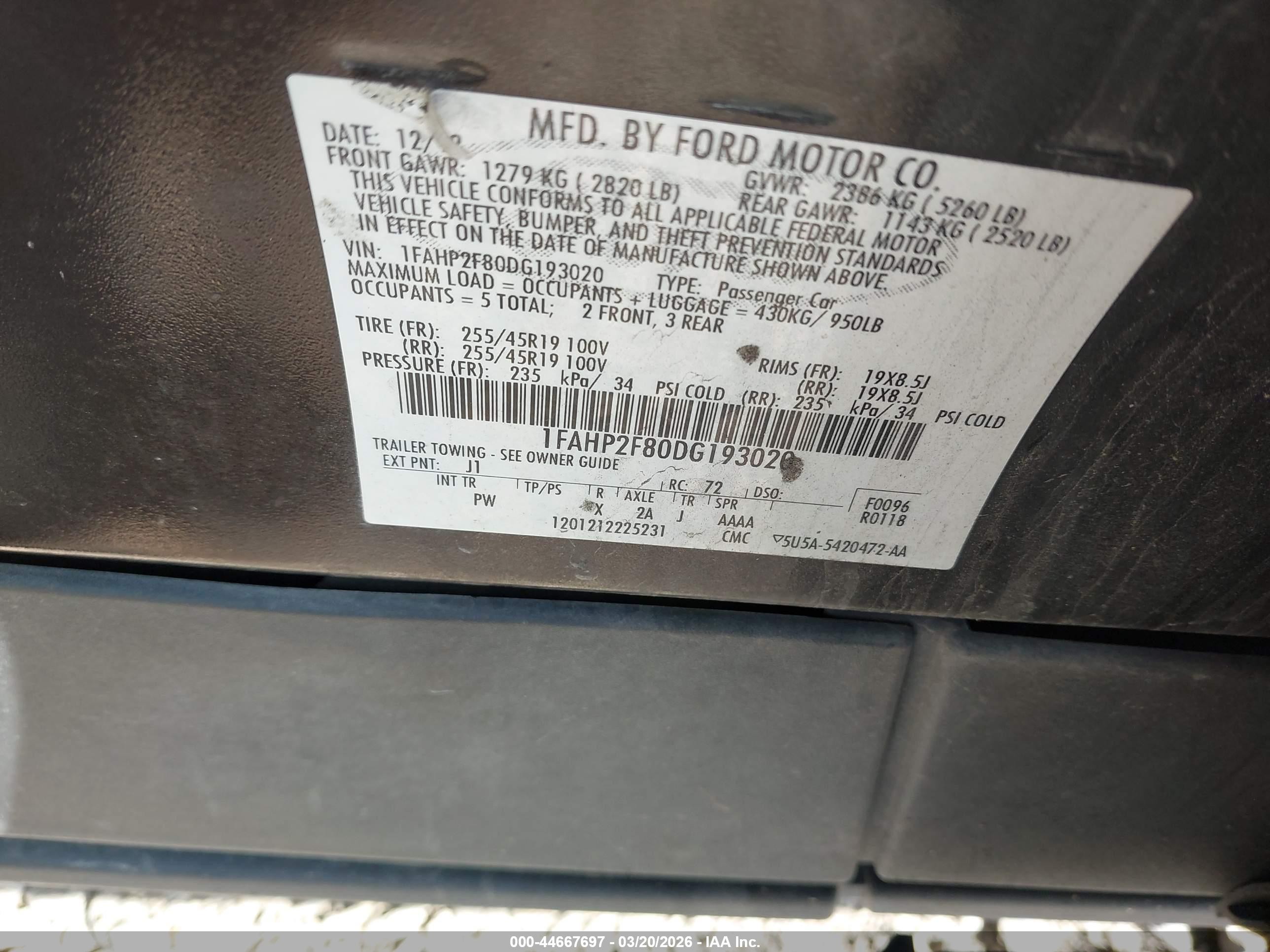 2013 Ford Taurus Limited Black vin: 1FAHP2F80DG193020