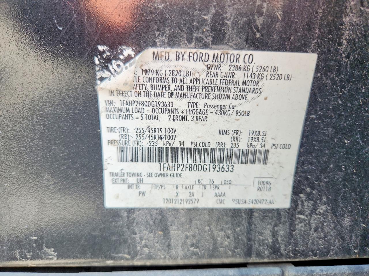 2013 Ford Taurus Limited Charcoal vin: 1FAHP2F80DG193633