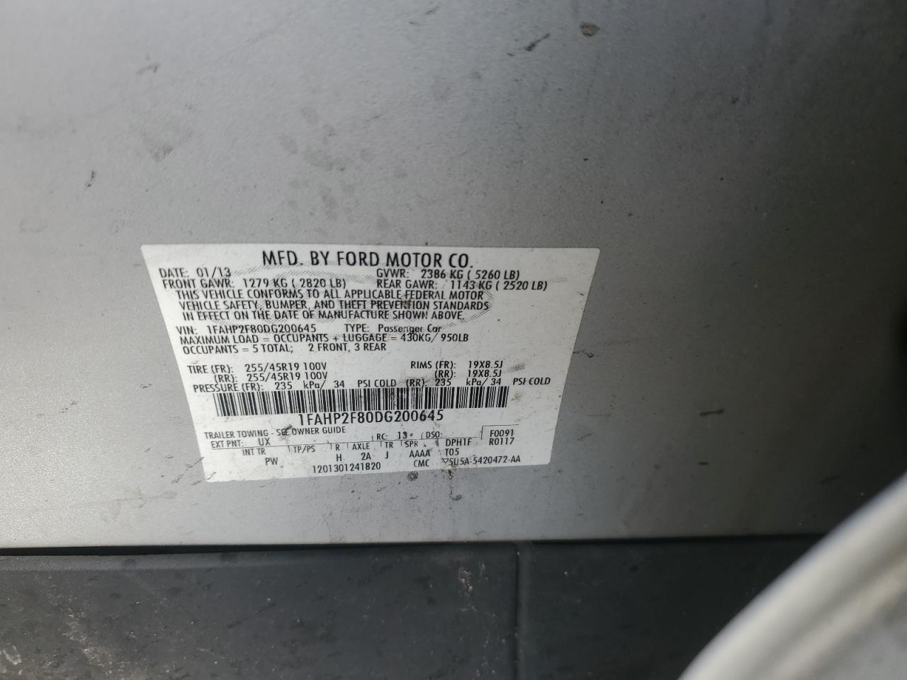 2013 Ford Taurus Silver vin: 1FAHP2F80DG200645