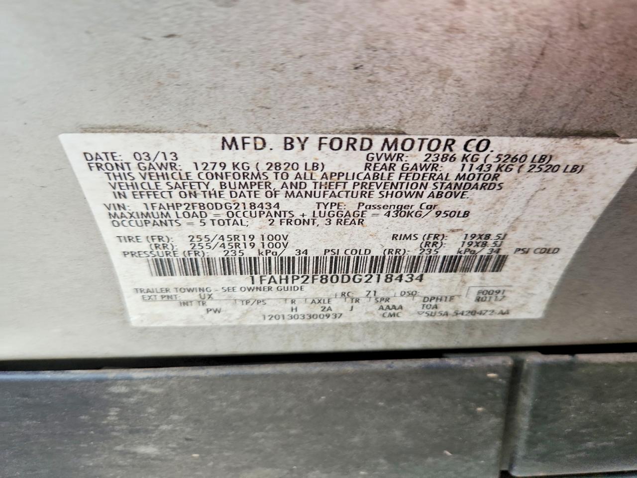 2013 Ford Taurus Limited Silver vin: 1FAHP2F80DG218434
