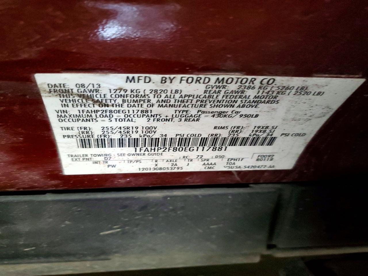 2014 Ford Taurus Limited Maroon vin: 1FAHP2F80EG117881