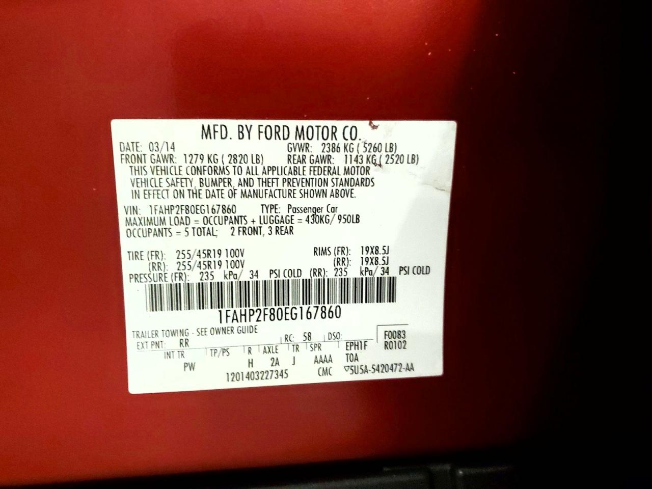 2014 Ford Taurus Limited Red vin: 1FAHP2F80EG167860