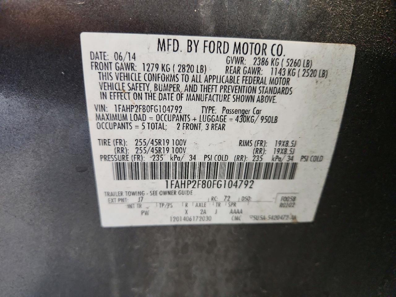 2015 Ford Taurus Limited Gray vin: 1FAHP2F80FG104792
