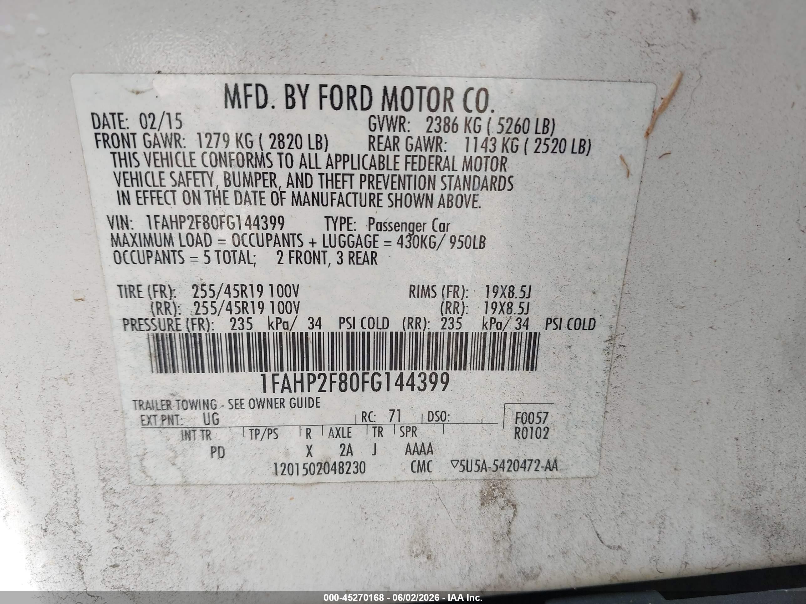 2015 Ford Taurus Limited Белый vin: 1FAHP2F80FG144399