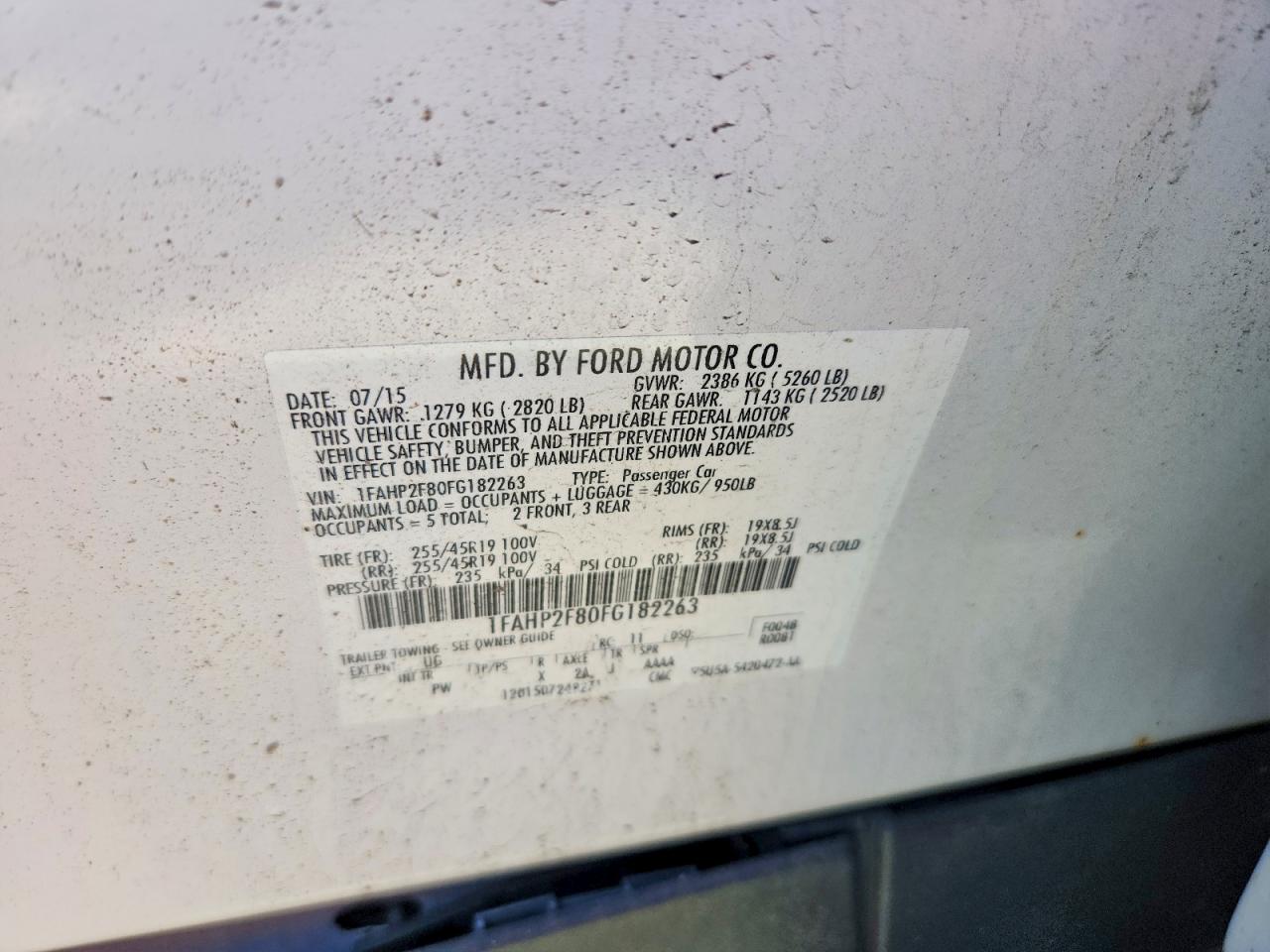 2015 Ford Taurus Limited White vin: 1FAHP2F80FG182263