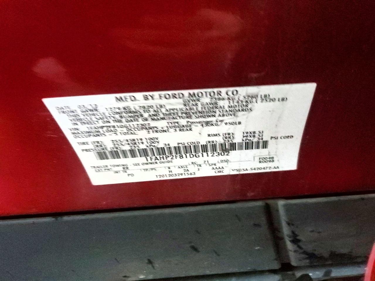 2013 Ford Taurus Красный vin: 1FAHP2F81DG112302