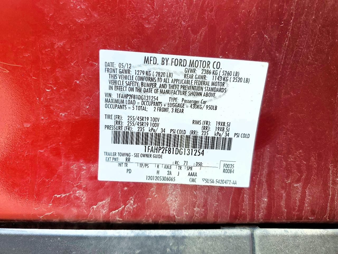 2013 Ford Taurus Limited Red vin: 1FAHP2F81DG131254