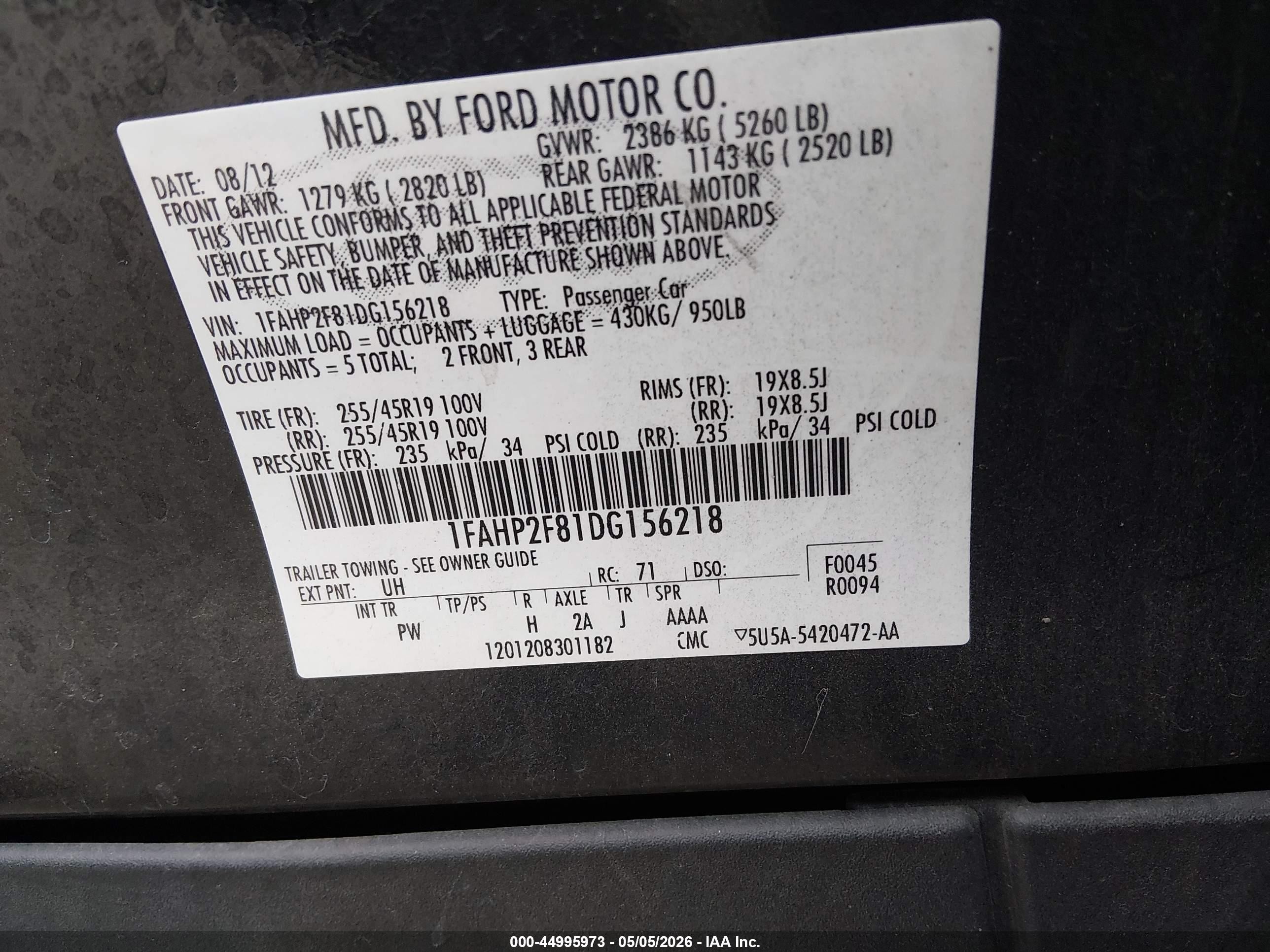 2013 Ford Taurus Limited Black vin: 1FAHP2F81DG156218