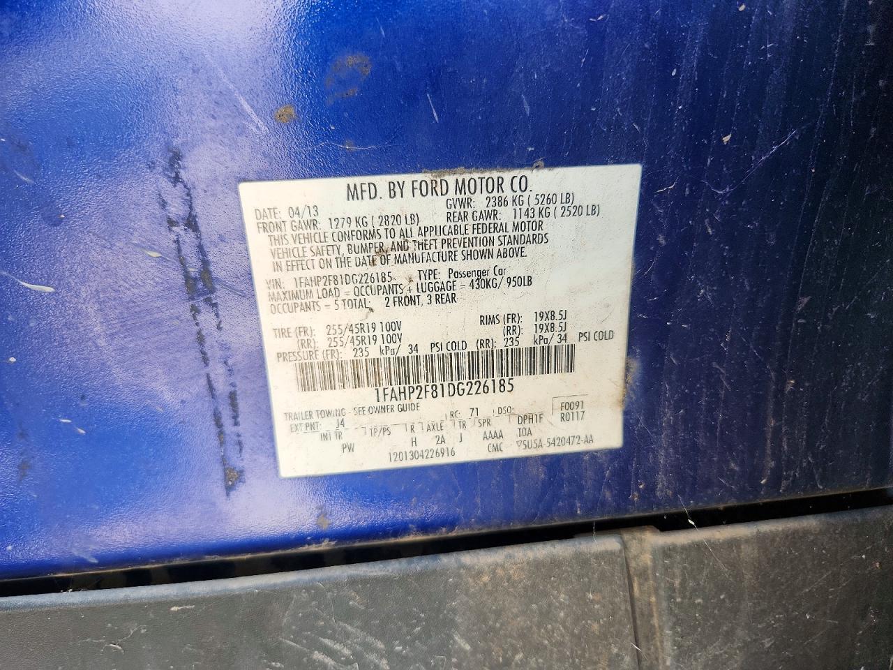 2013 Ford Taurus Limited Blue vin: 1FAHP2F81DG226185