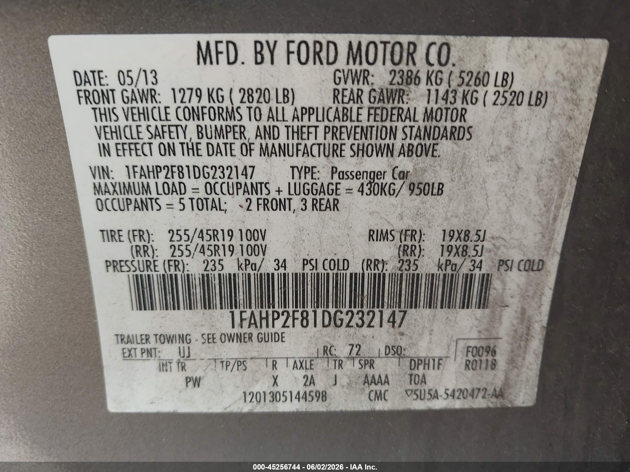 2013 Ford Taurus Limited Серый vin: 1FAHP2F81DG232147