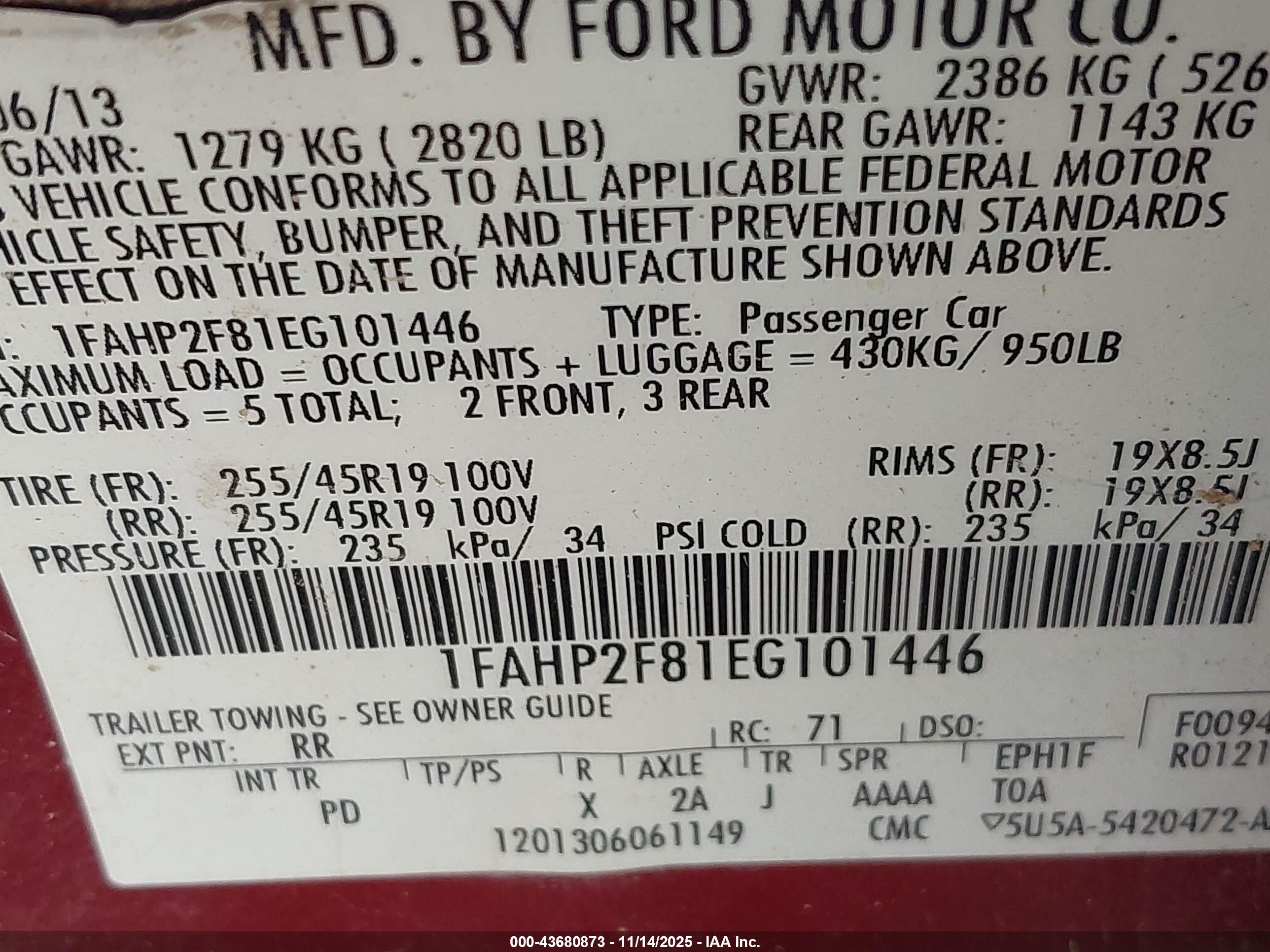 2014 Ford Taurus Limited Red vin: 1FAHP2F81EG101446
