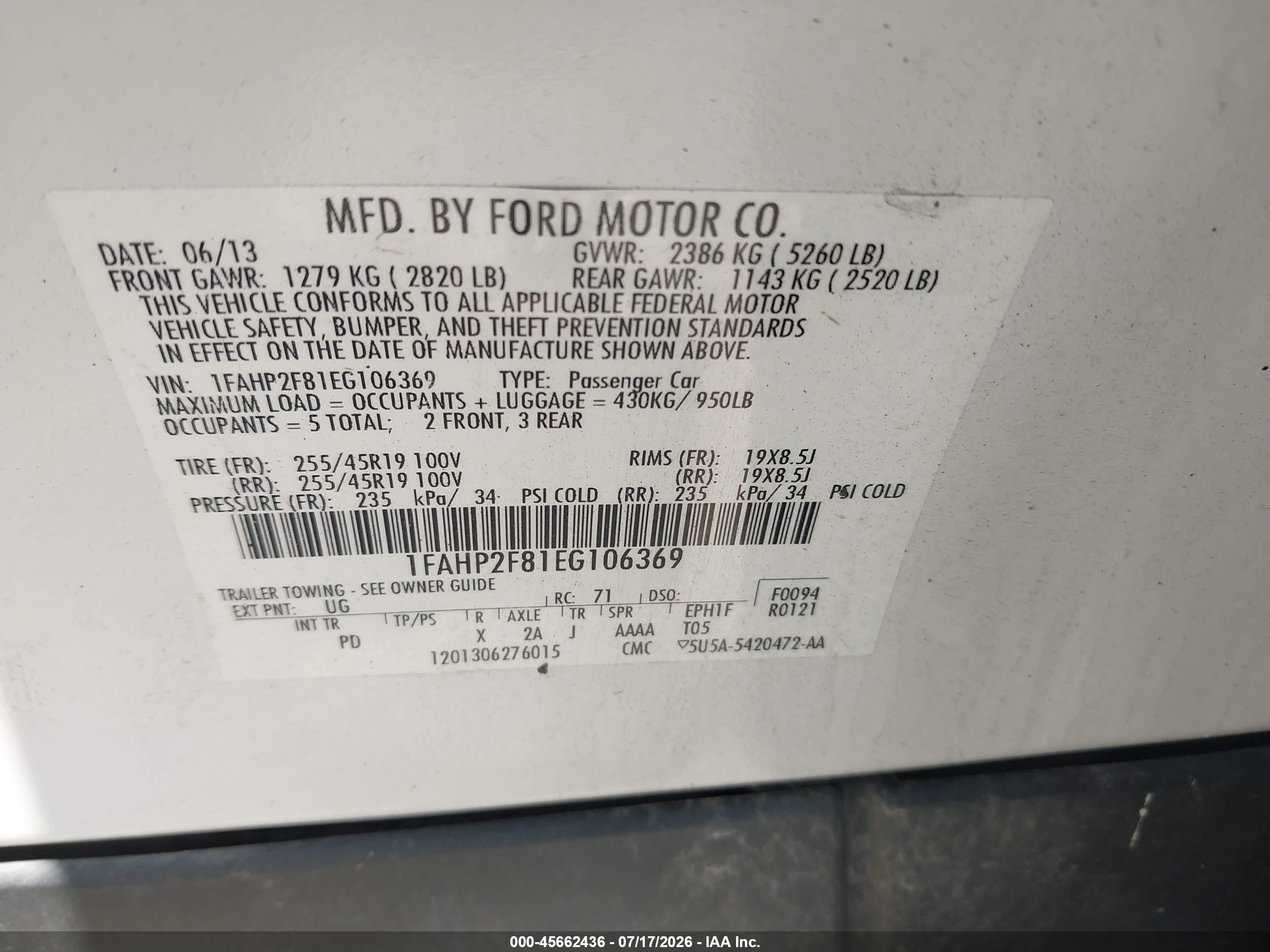 2014 Ford Taurus Limited White vin: 1FAHP2F81EG106369